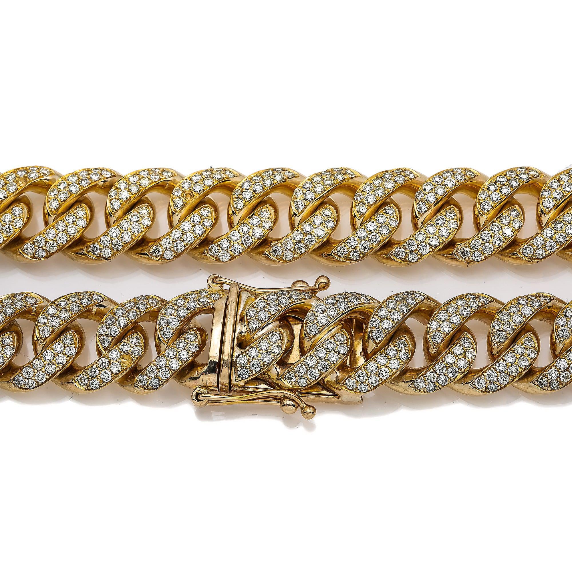 10K Yellow Gold Men's Cuban Link Chain 12MM With 25.25 CT Diamonds - Image 3