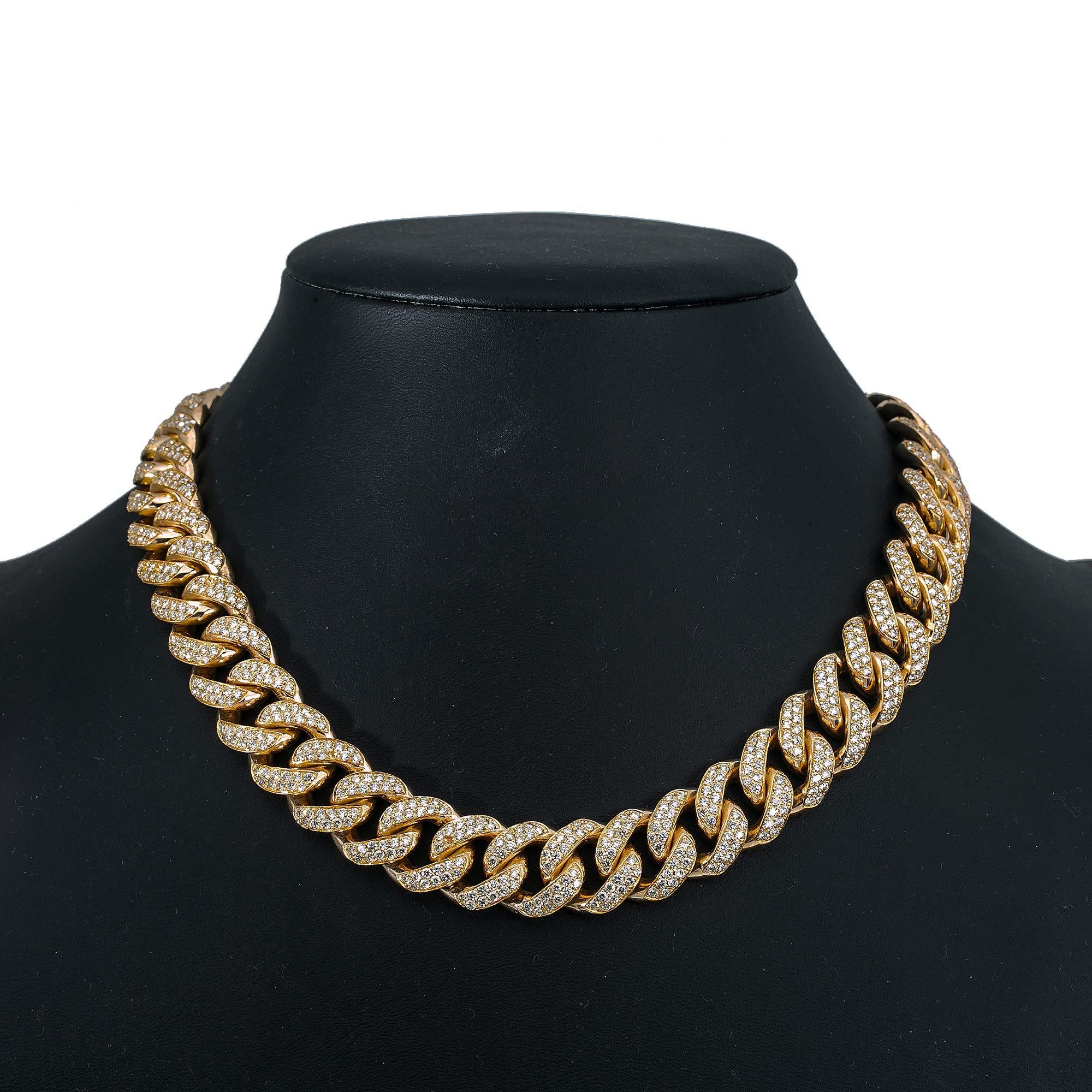 10K Yellow Gold Men's Cuban Link Chain 12MM With 25.25 CT Diamonds - Image 4