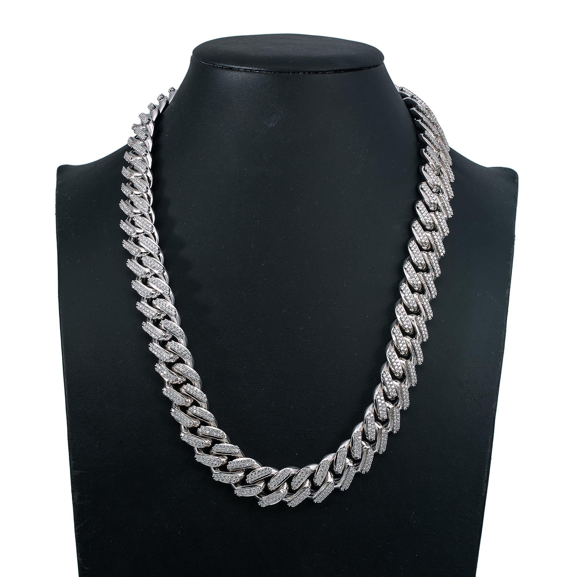 14K White Gold 24"/19MM Men's Cuban Link Chain  With 30.93 CT Diamonds - Image 4