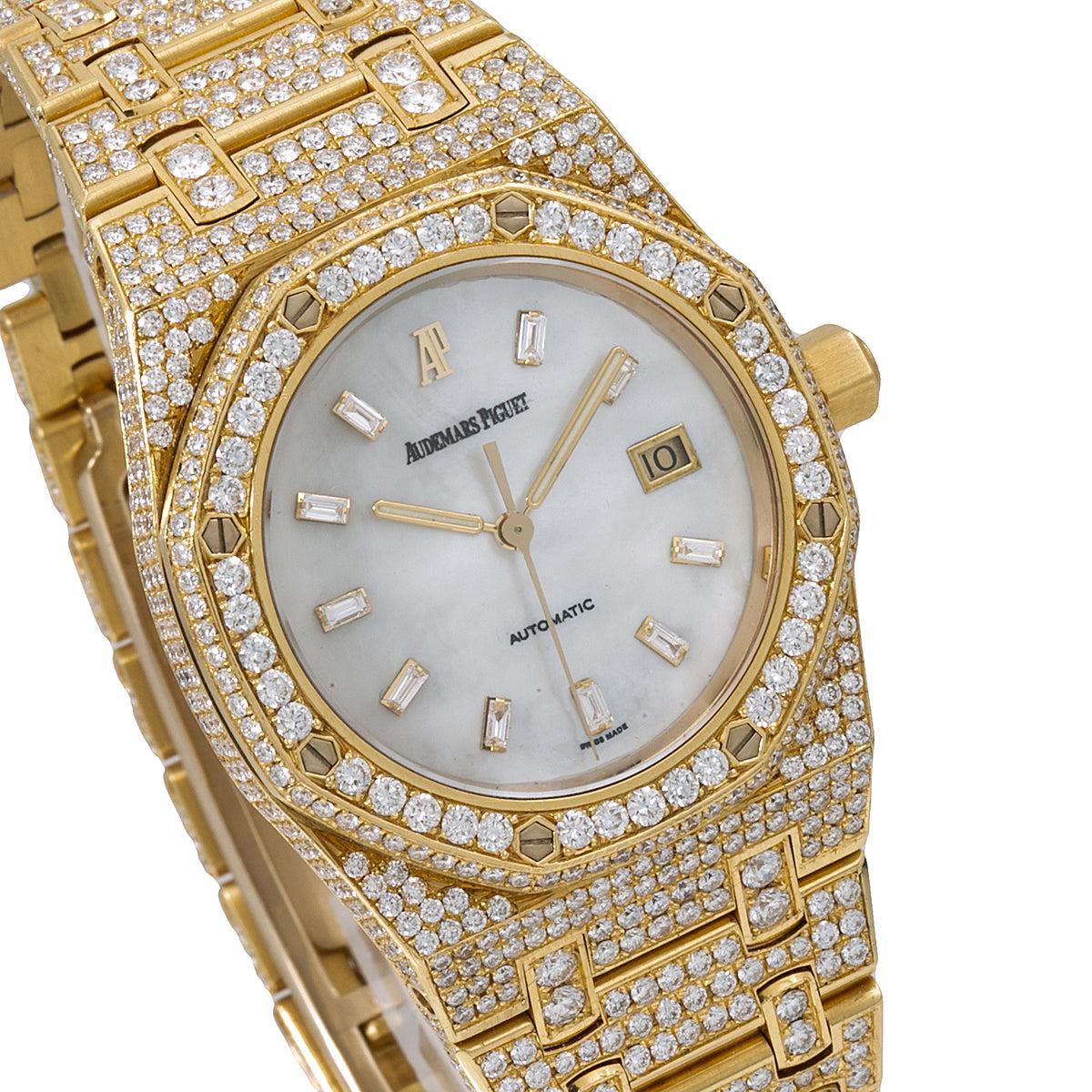 Audemars Piguet Royal Oak 33MM 15000ST Mother of Pearl Dial Diamond Bezel 18K Yellow Gold Bracelet 13.75ct - Image 3