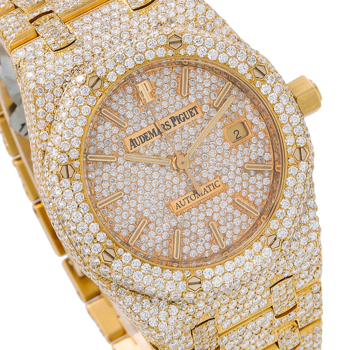 Audemars Piguet Royal Oak 33MM 15454BA Diamond Paved Dial Diamond Paved Bezel 18K Yellow Gold Bracelet 17.95ct - Image 3