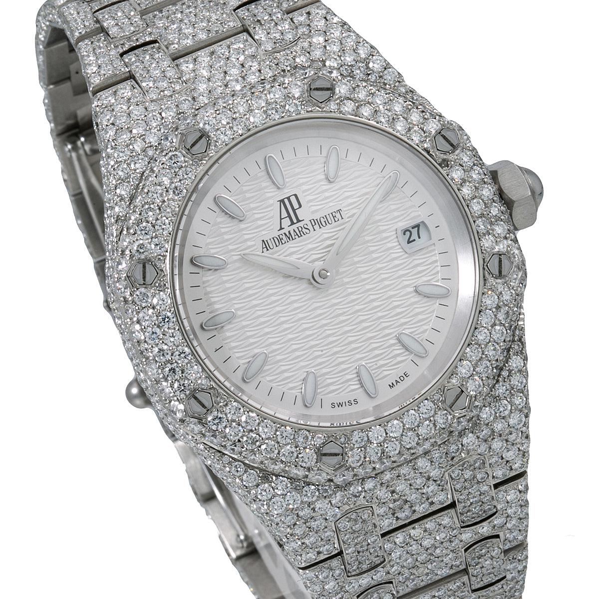 Audemars Piguet Royal Oak 33MM 67650ST White Dial Diamond Paved Bezel Stainless Steel Bracelet 11.75ct - Image 3