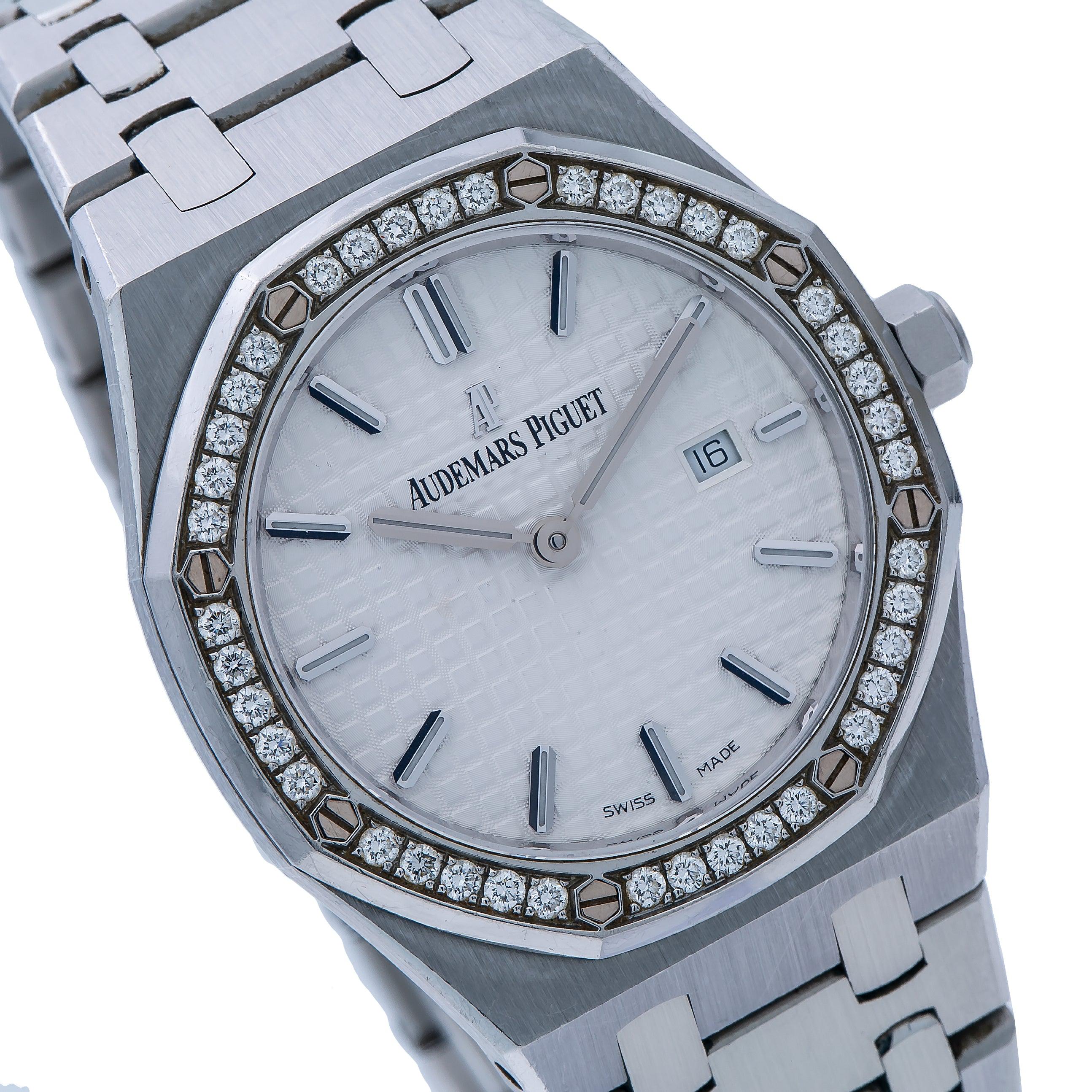 Audemars Piguet Royal Oak 33MM 67651ST.ZZ.1261ST.01 White Dial Diamond Bezel Stainless Steel Bracelet - Image 3
