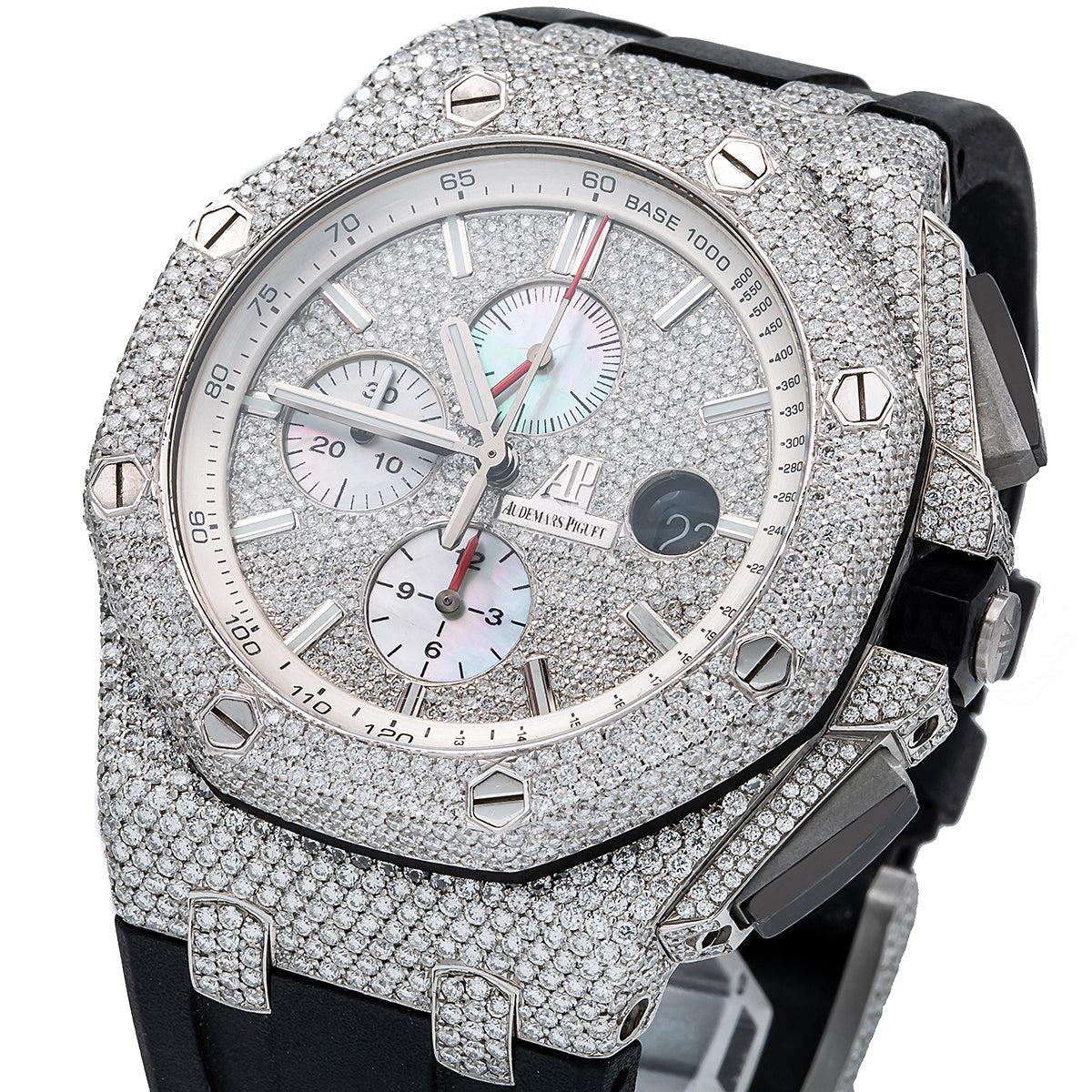 Audemars Piguet Royal Oak Chronograph 44MM 26400SO.OO.A002CA.01 Diamond Paved Dial Diamond Paved Bezel Black Rubber Band 14.09ct - Image 3