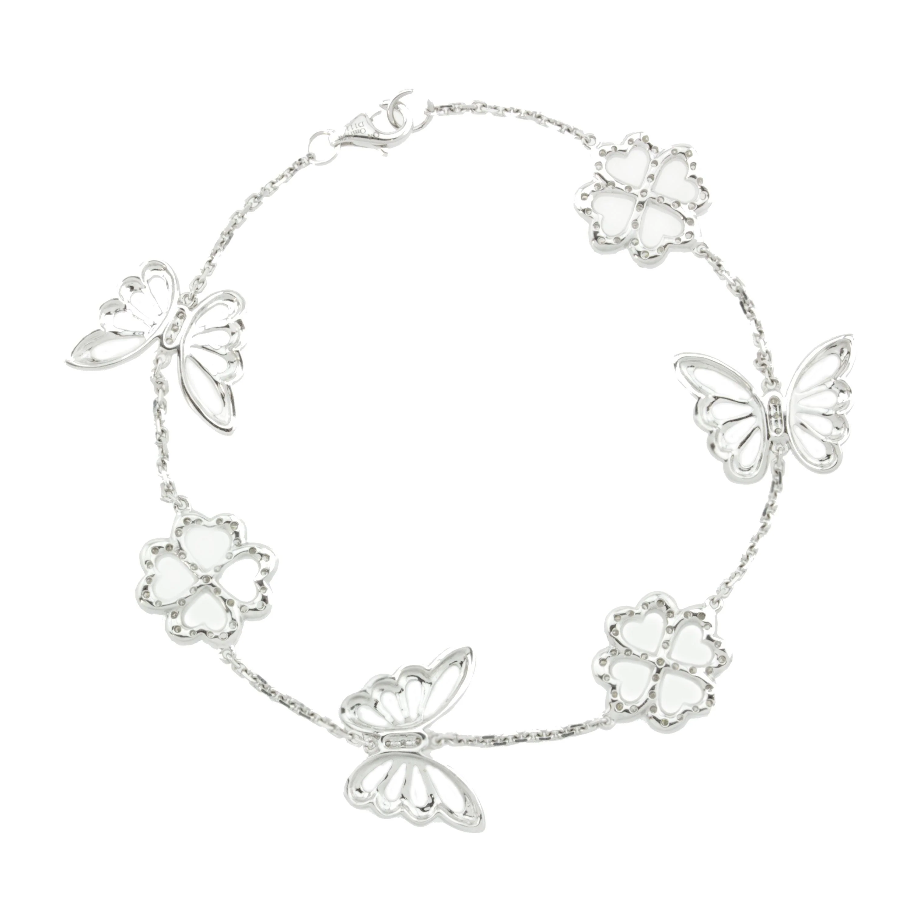 18K White Gold Bracelet with Diamond Flowers and Butterfly With Round Cut Diamonds 1.11CT - Image 3