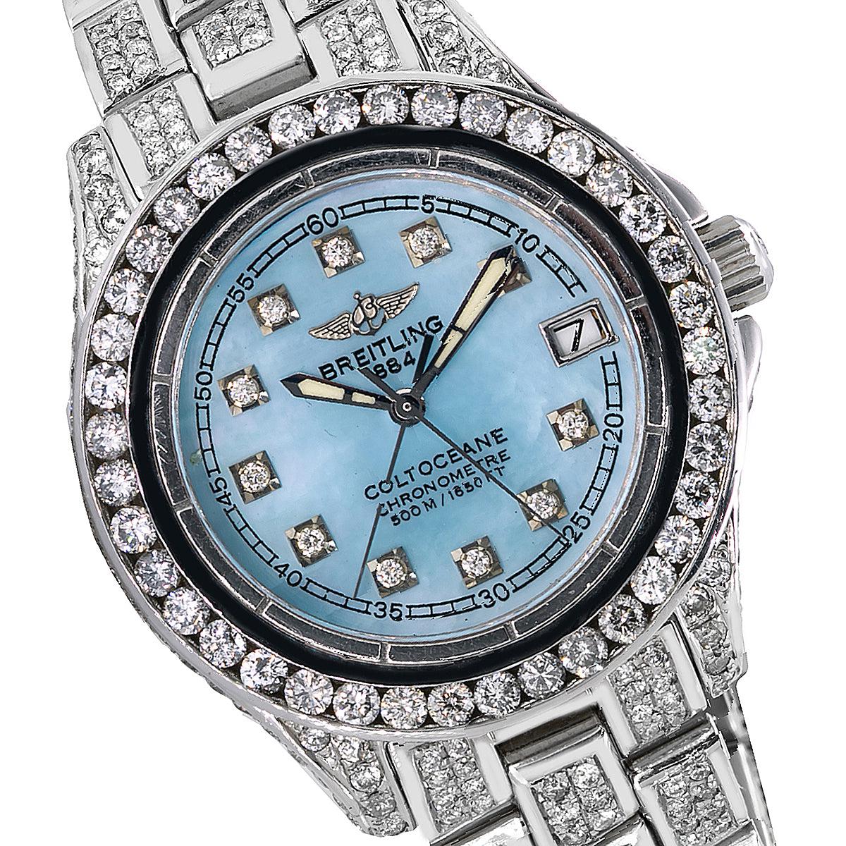Breitling Colt Oceane 33MM A57350 Blue Mother of Pearl Diamond Dial Diamond Bezel Full Diamond Bracelet 8ct - Image 3