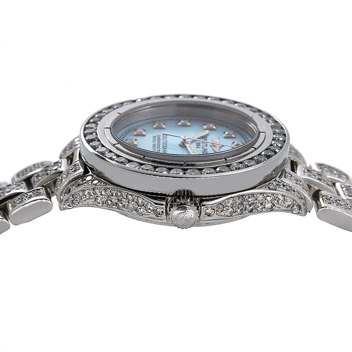Breitling Colt Oceane 33MM A57350 Blue Mother of Pearl Diamond Dial Diamond Bezel Full Diamond Bracelet 8ct - Image 4