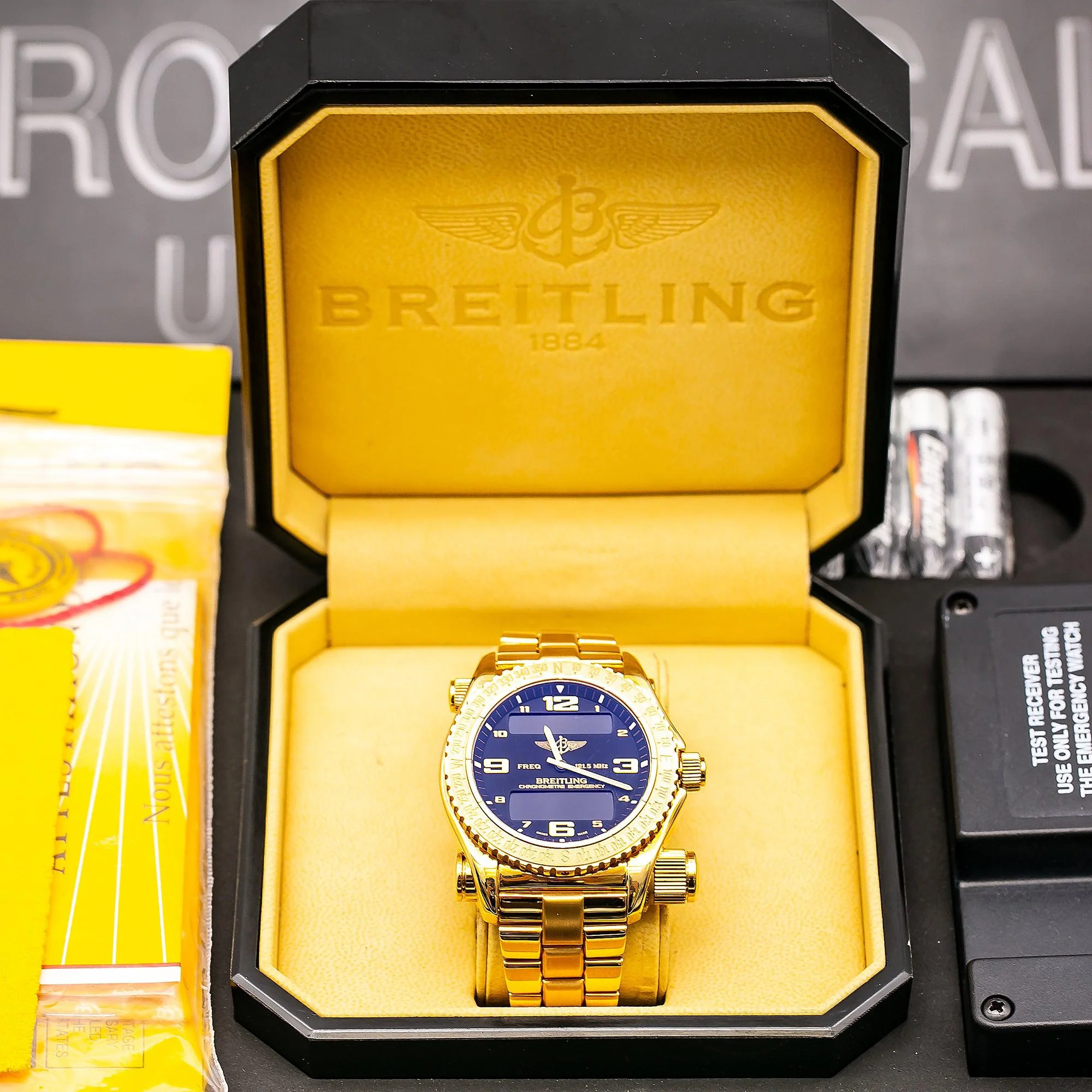 Breitling Emergency Superquartz 43MM K76321 Black Arabic Dial Yellow Gold Bezel 18K Yellow Gold Bracelet - Image 5