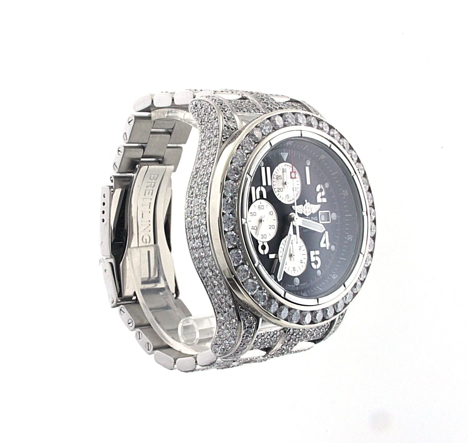 Breitling Super Avenger 48MM A13370 Black Arabic Dial Diamond Bezel Full Diamond Bracelet - Image 3