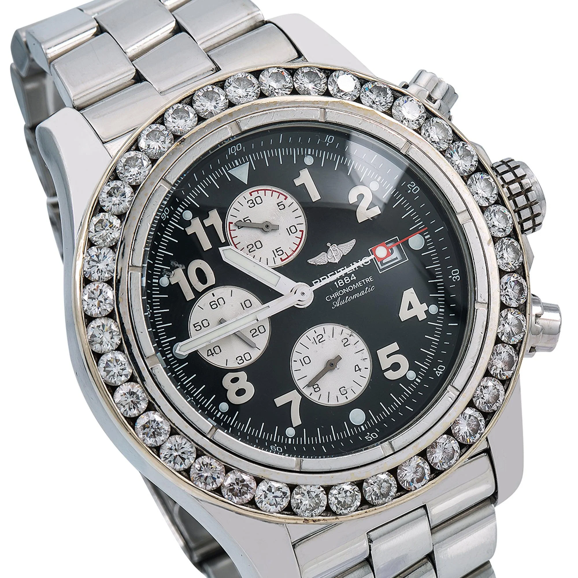 Breitling Super Avenger 48MM A13370 Black Arabic Dial Diamond Bezel Stainless Steel Bracelet - Image 3