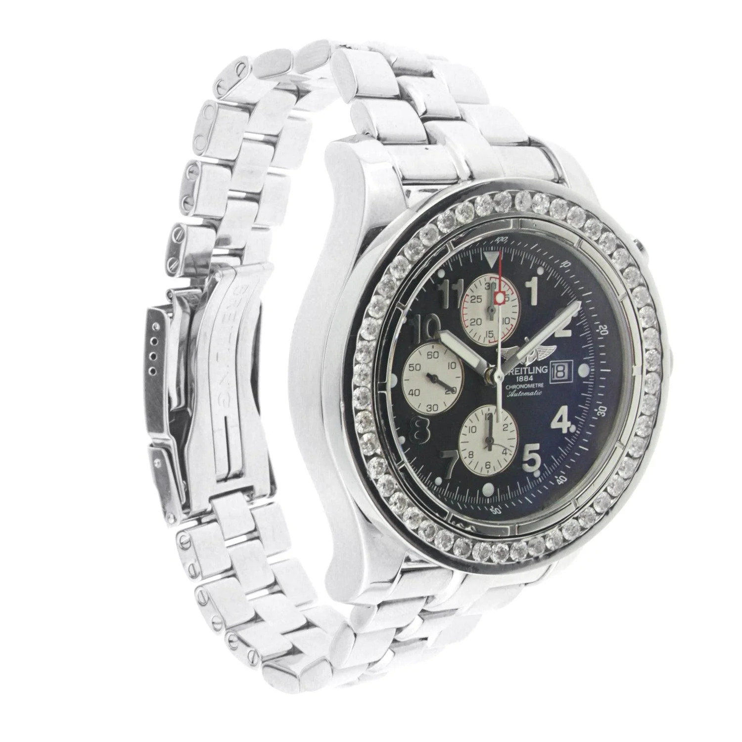 Breitling Super Avenger 48MM A13370 Black Arabic Dial Diamond Bezel Stainless Steel Bracelet - Image 3