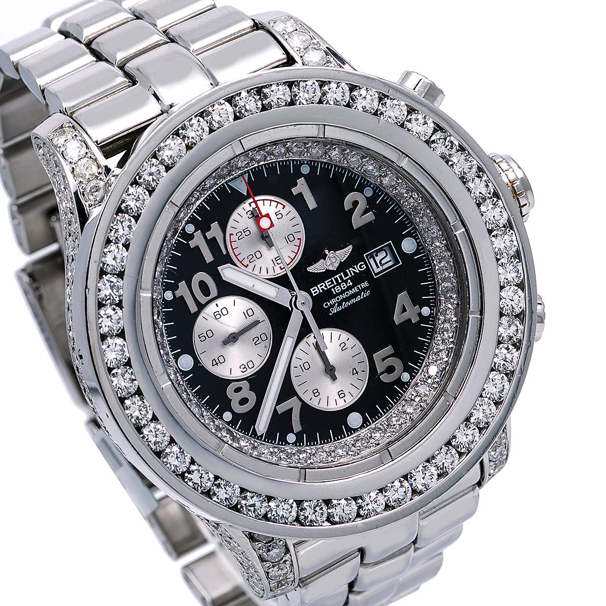 Breitling Super Avenger 48MM A13370 Black Arabic Dial Diamond Bezel Stainless Steel Bracelet 9.35ct - Image 3