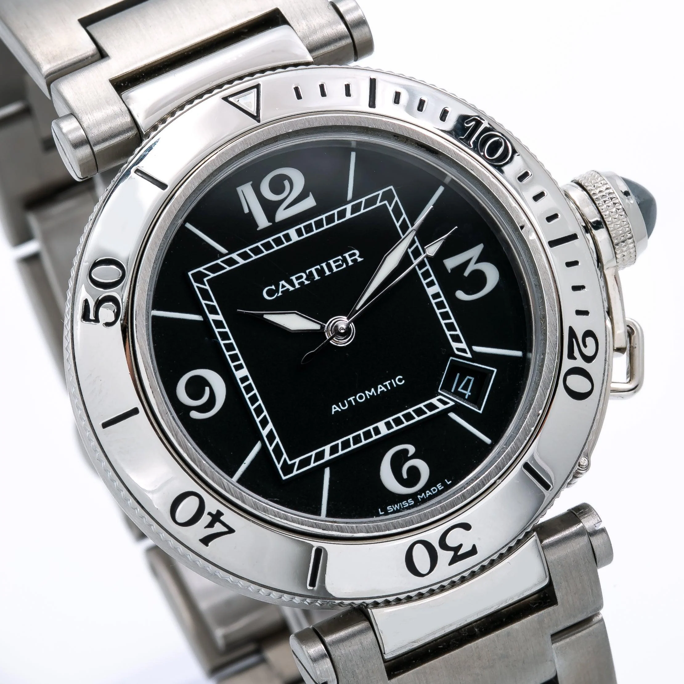 Cartier Pasha Seatimer 40MM W31077M7 Black Arabic Dial Stainless Steel Bracelet - Image 3