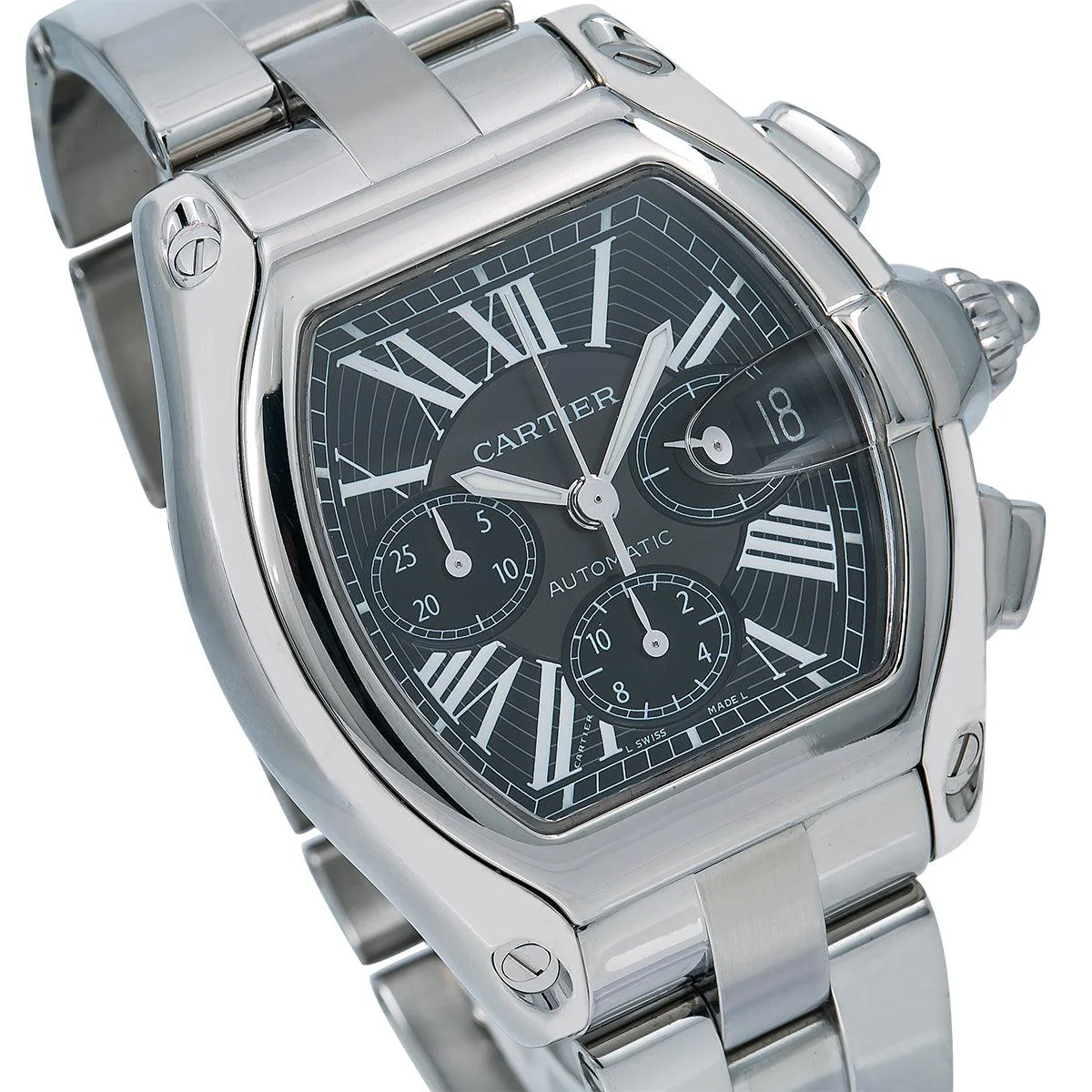 Cartier Roadster 43MM W62020X6 / 2618 Black Roman Dial Stainless Steel Bracelet - Image 3