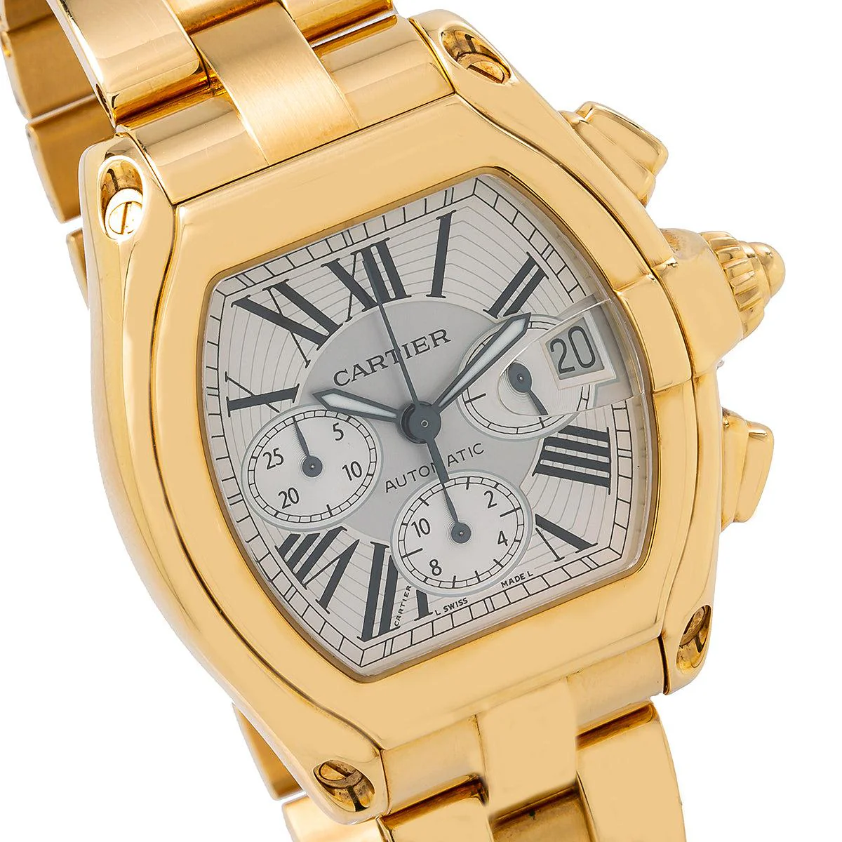 Cartier Roadster 43MM W62021Y2 / 2619 Silver Roman Dial Yellow Gold Bezel 18K Yellow Gold Bracelet - Image 3