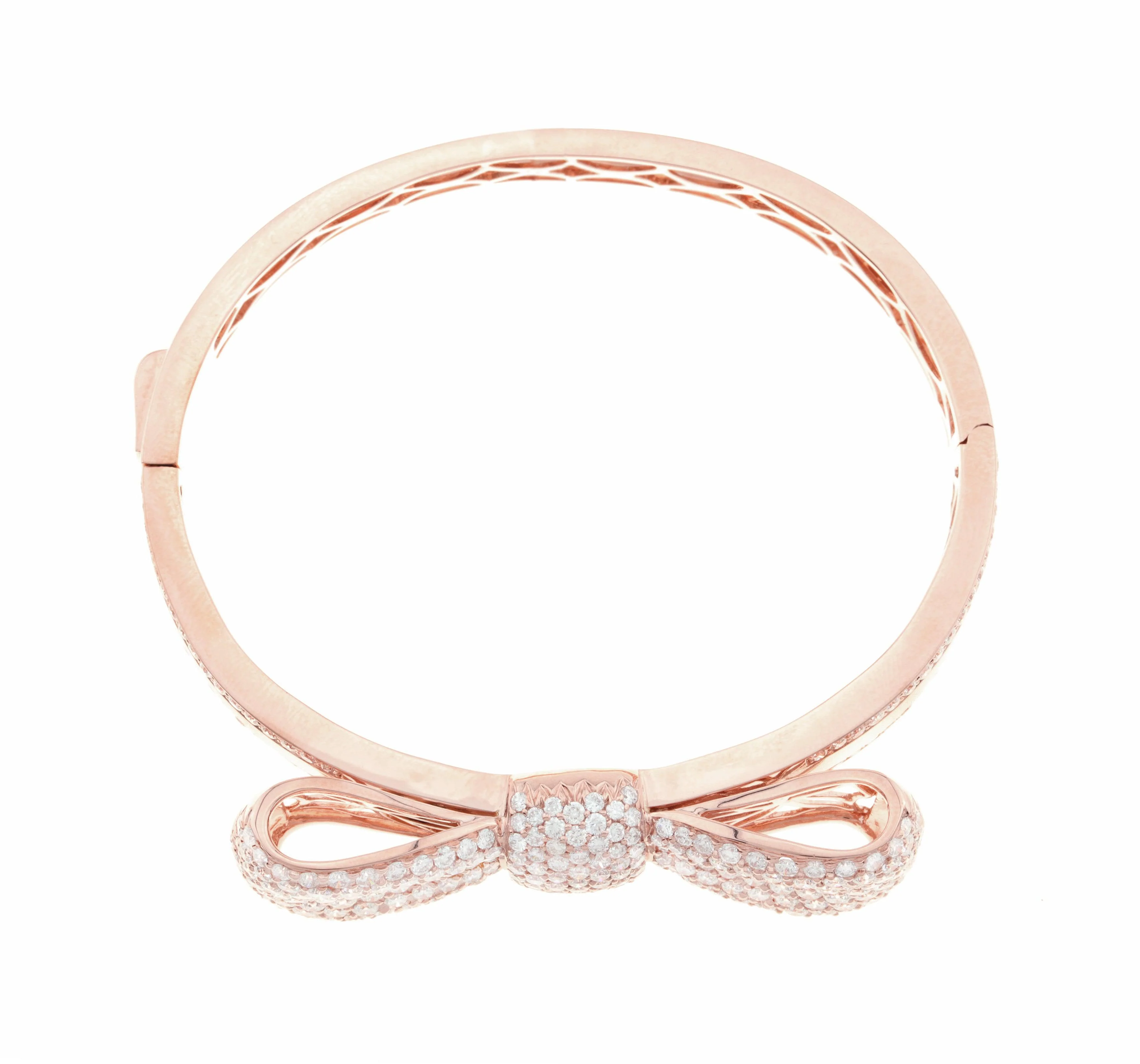 18K Rose Gold Diamond Bow Design Bangle With Round Cut Diamonds 7.84CT - Image 3