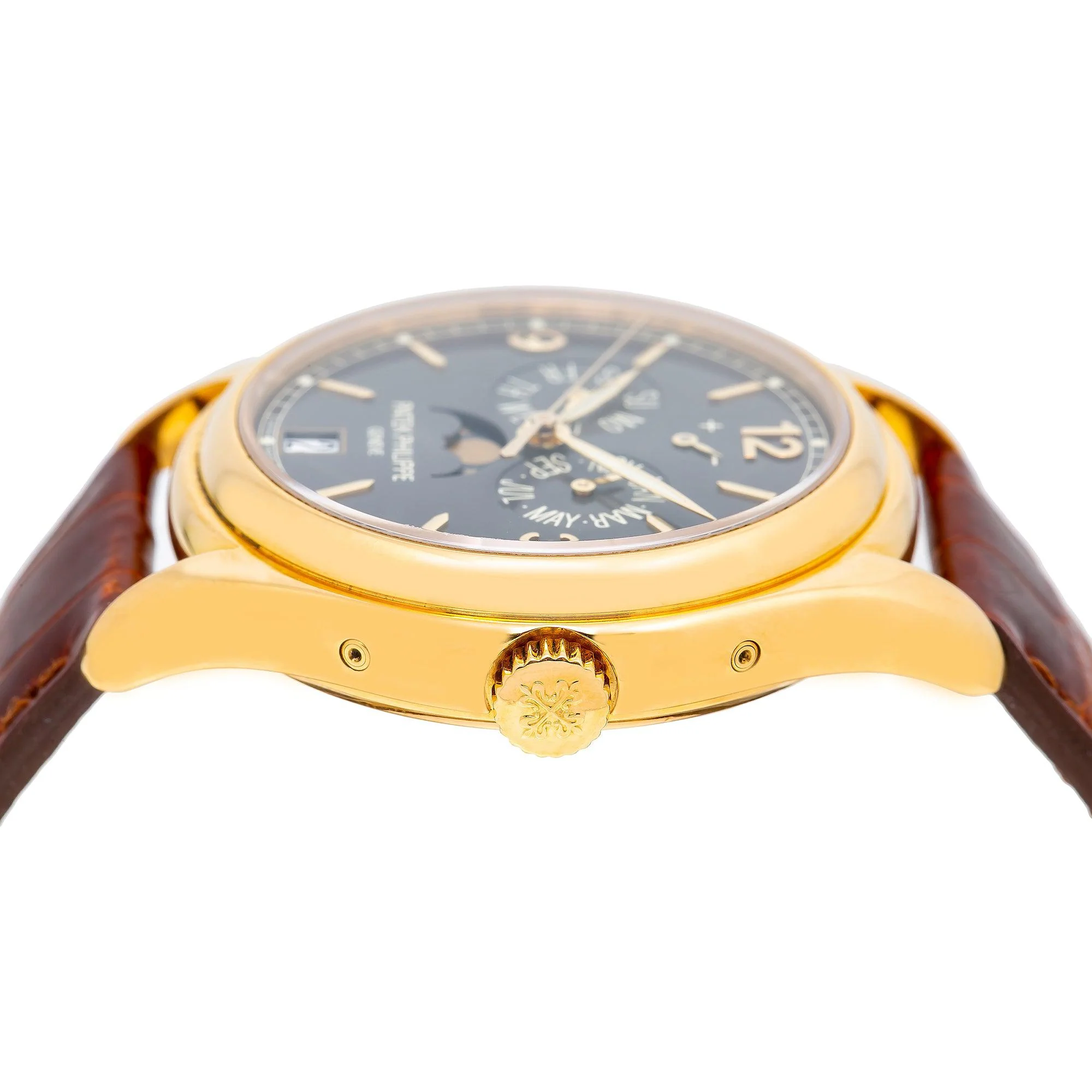 Patek Philippe Annual Calendar 39MM 5146J-010 Gray Arabic Dial Yellow Gold Bezel Brown Alligator Leather Strap - Image 3