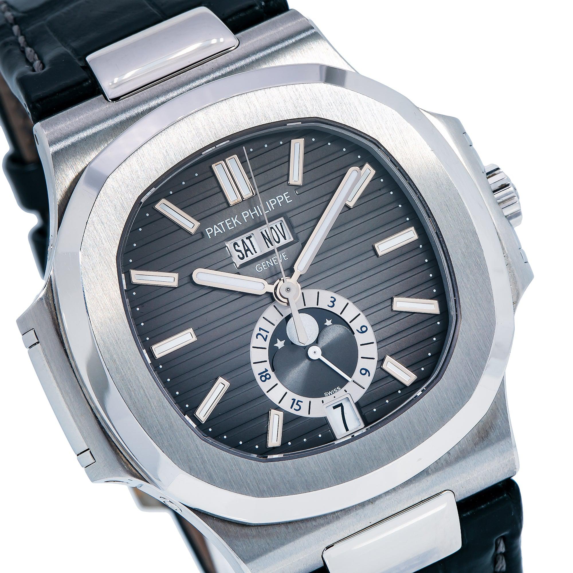 Patek Philippe Nautilus 40.5MM 5726A-001 Black Dial Stainless Steel Bezel Black Alligator Leather Strap - Image 3
