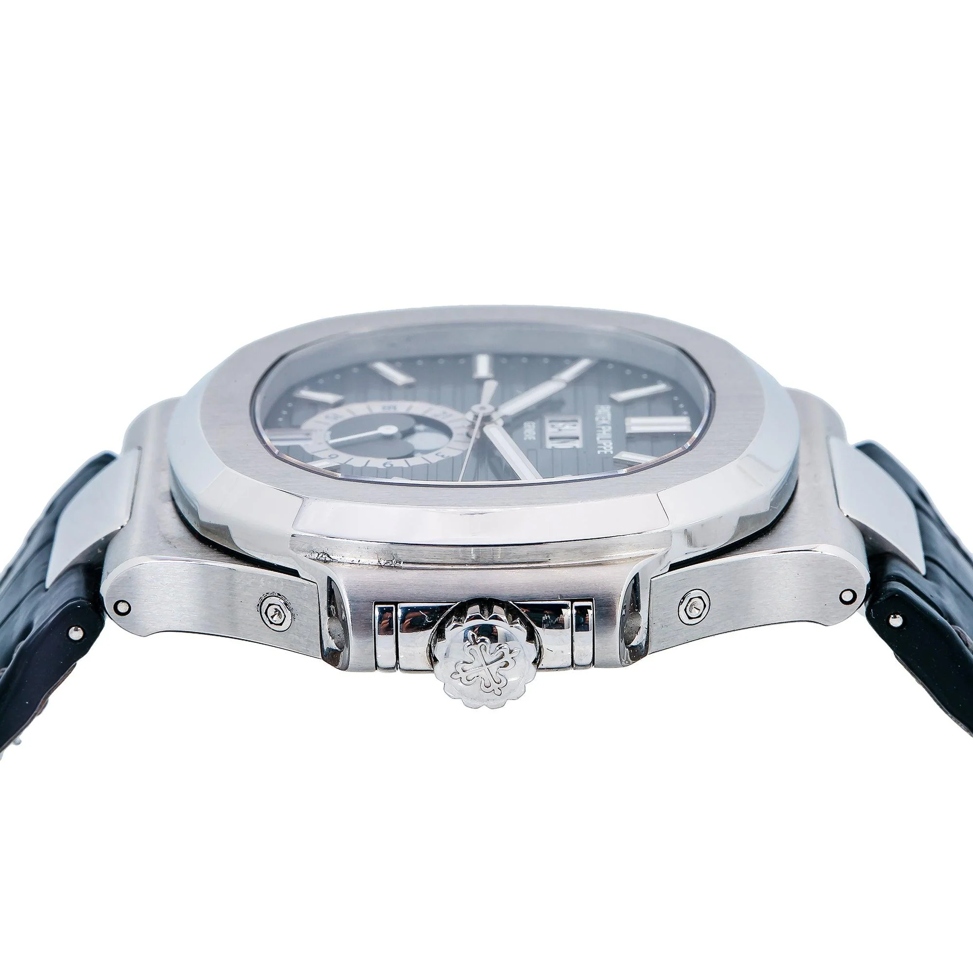 Patek Philippe Nautilus 40.5MM 5726A-001 Black Dial Stainless Steel Bezel Black Alligator Leather Strap - Image 4