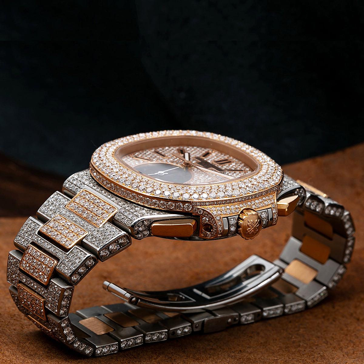 Patek Philippe Nautilus 40.5MM 5980/1AR Diamond Paved Dial Diamond Paved Bezel Two Tone 18K Rose Gold Full Diamond Bracelet 23.5ct - Image 3