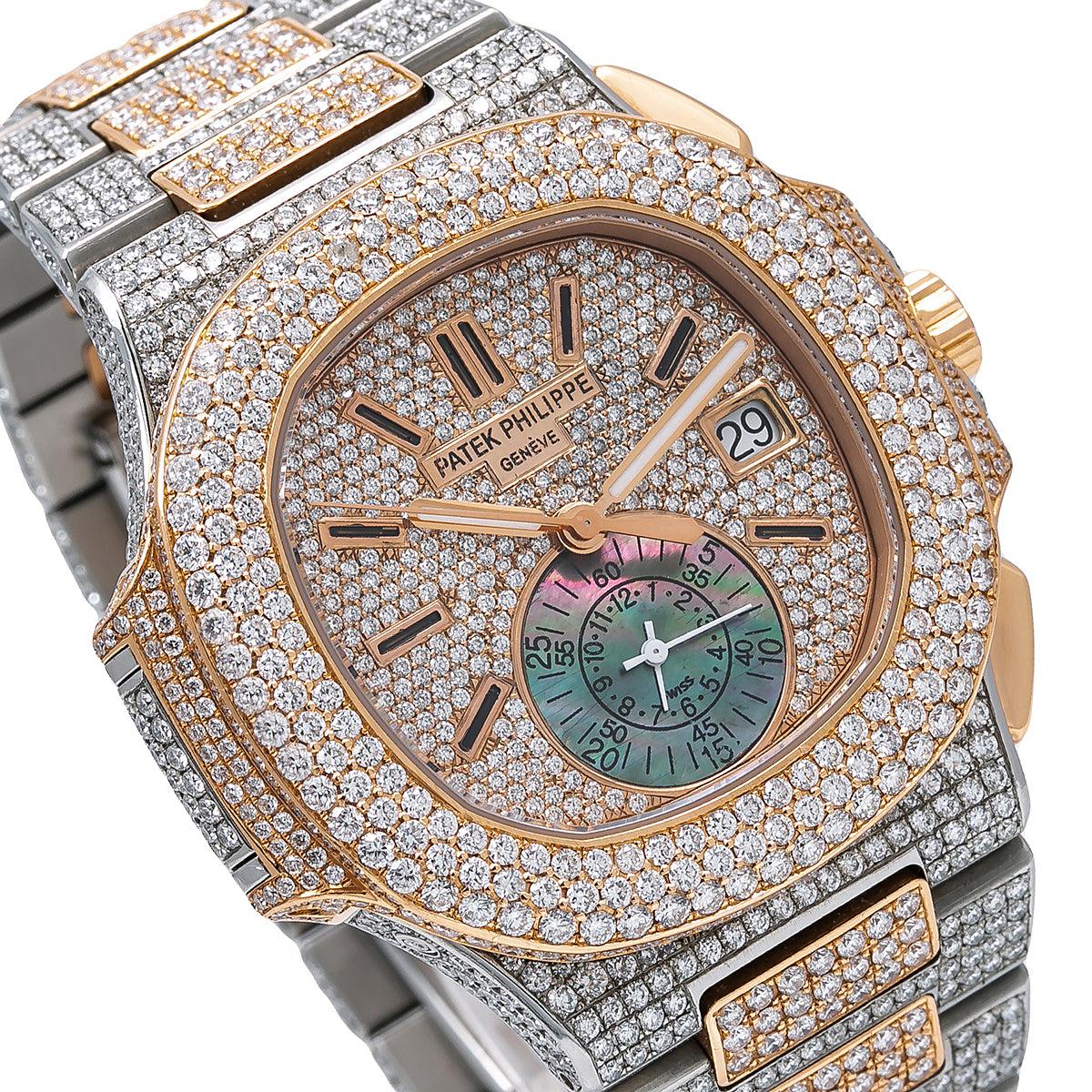 Patek Philippe Nautilus 40.5MM 5980/1AR Diamond Paved Dial Diamond Paved Bezel Two Tone 18K Rose Gold Full Diamond Bracelet 23.5ct - Image 5