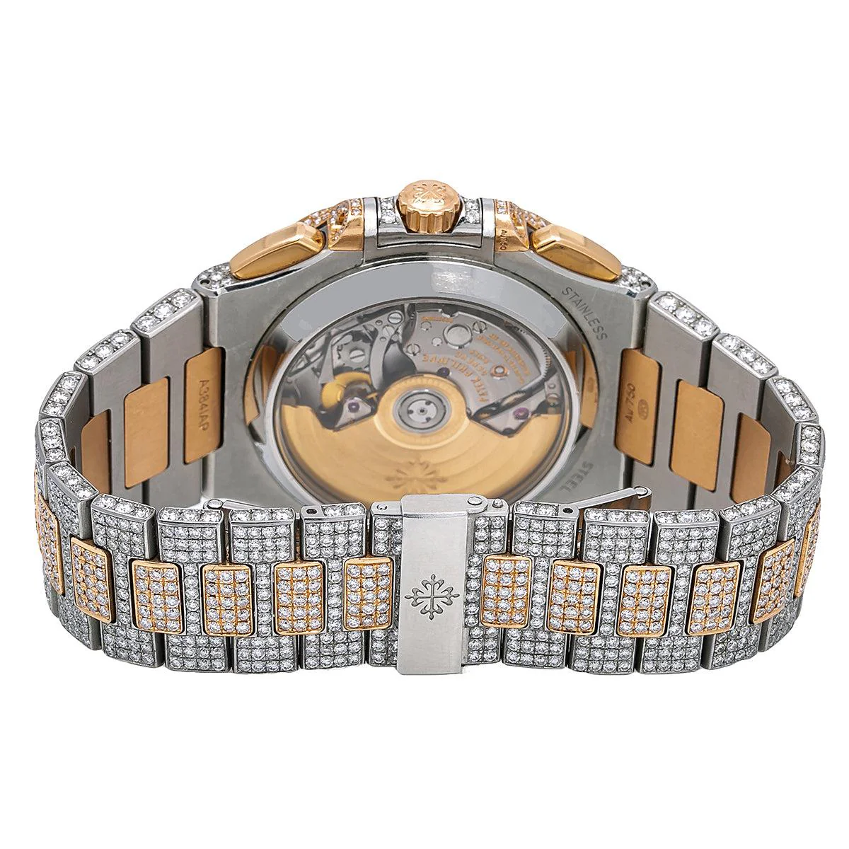 Patek Philippe Nautilus 40.5MM 5980/1AR Diamond Paved Dial Diamond Paved Bezel Two Tone 18K Rose Gold Full Diamond Bracelet 23.5ct - Image 7