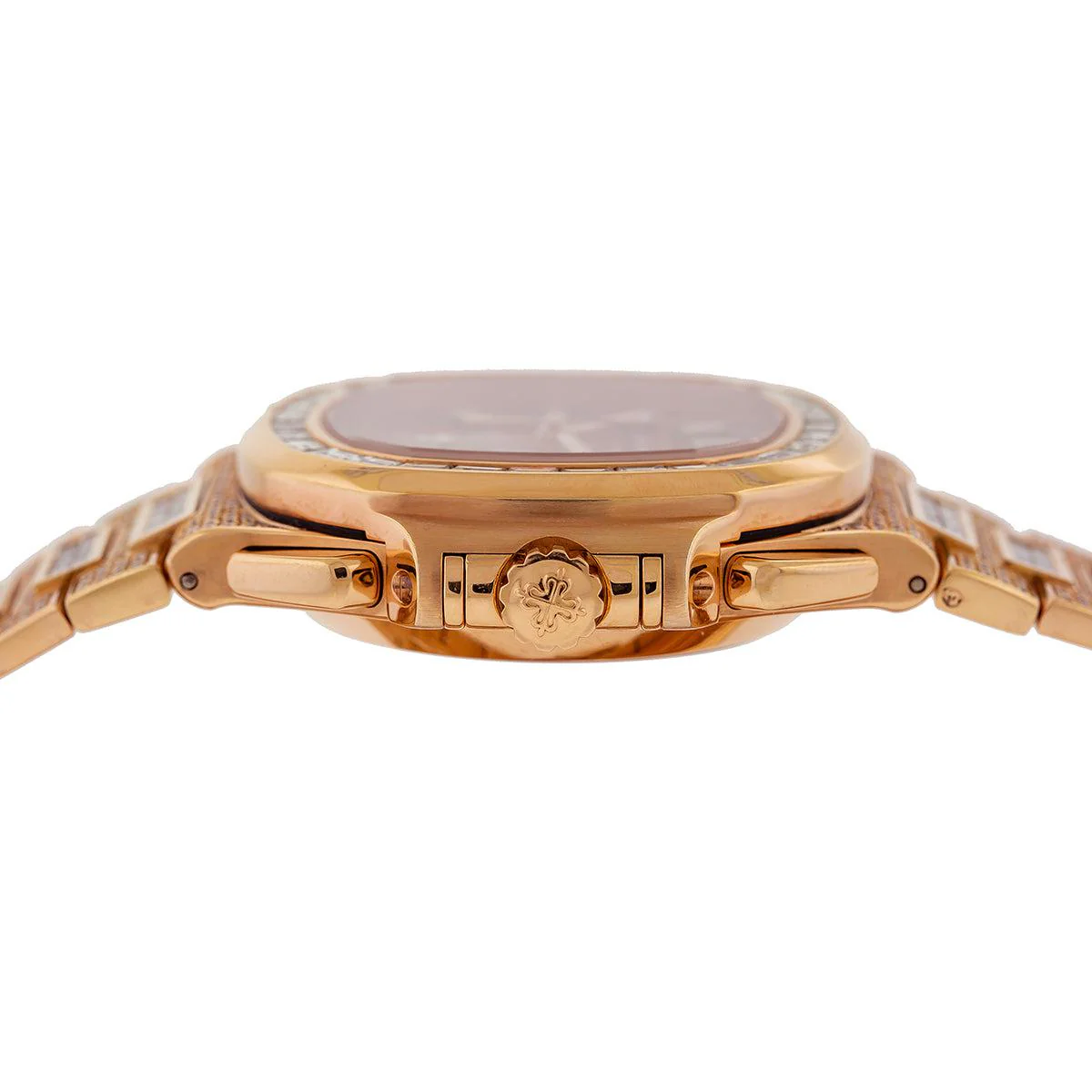 Patek Philippe Nautilus 40.5MM 5980/1R-001 Brown Diamond Dial Baguette Diamond Bezel 18K Rose Gold Full Diamond Bracelet 25ct - Image 3