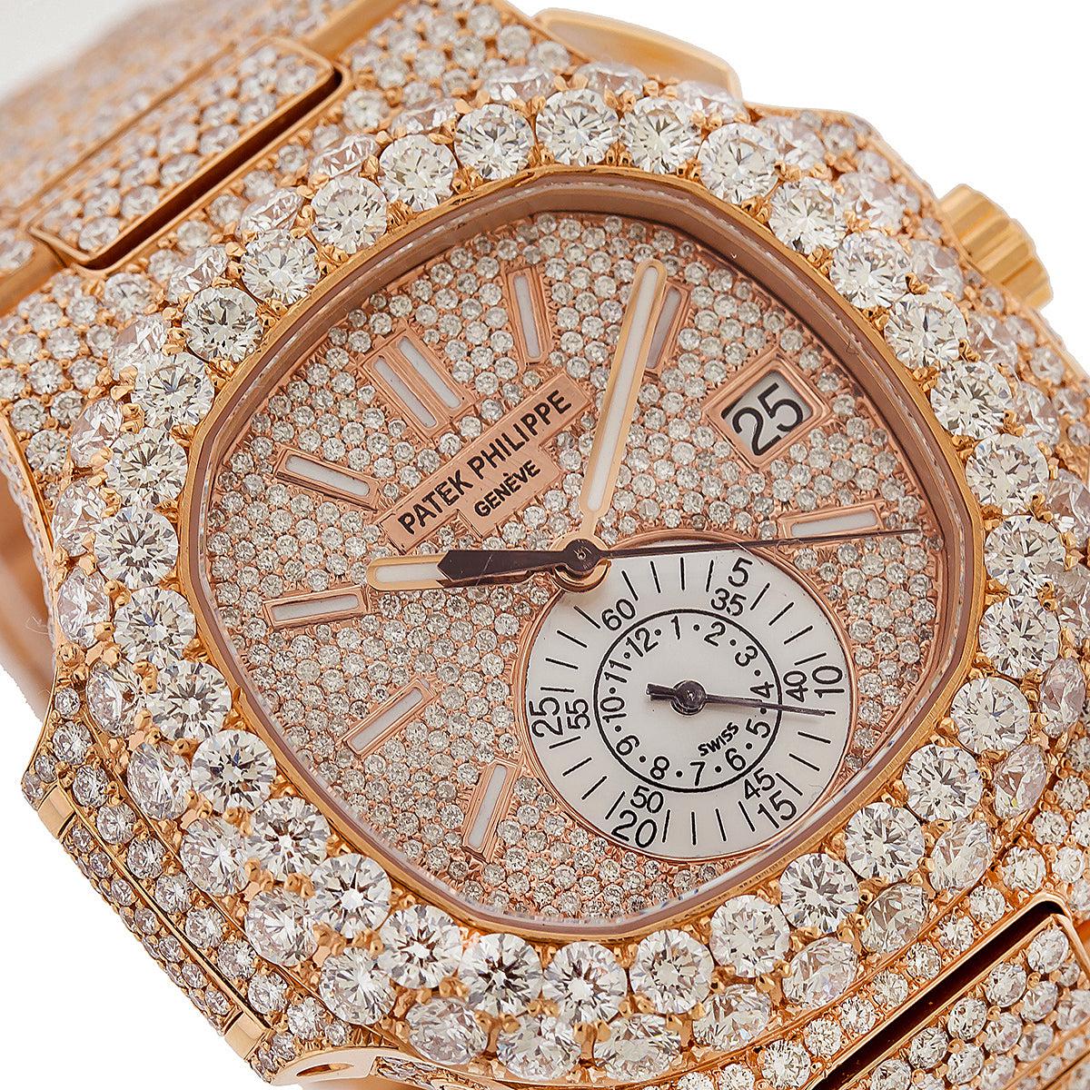 Patek Philippe Nautilus 40.5MM 5980/1R Diamond Paved Dial Diamond Paved Bezel 18K Rose Gold Full Diamond Bracelet - Image 3