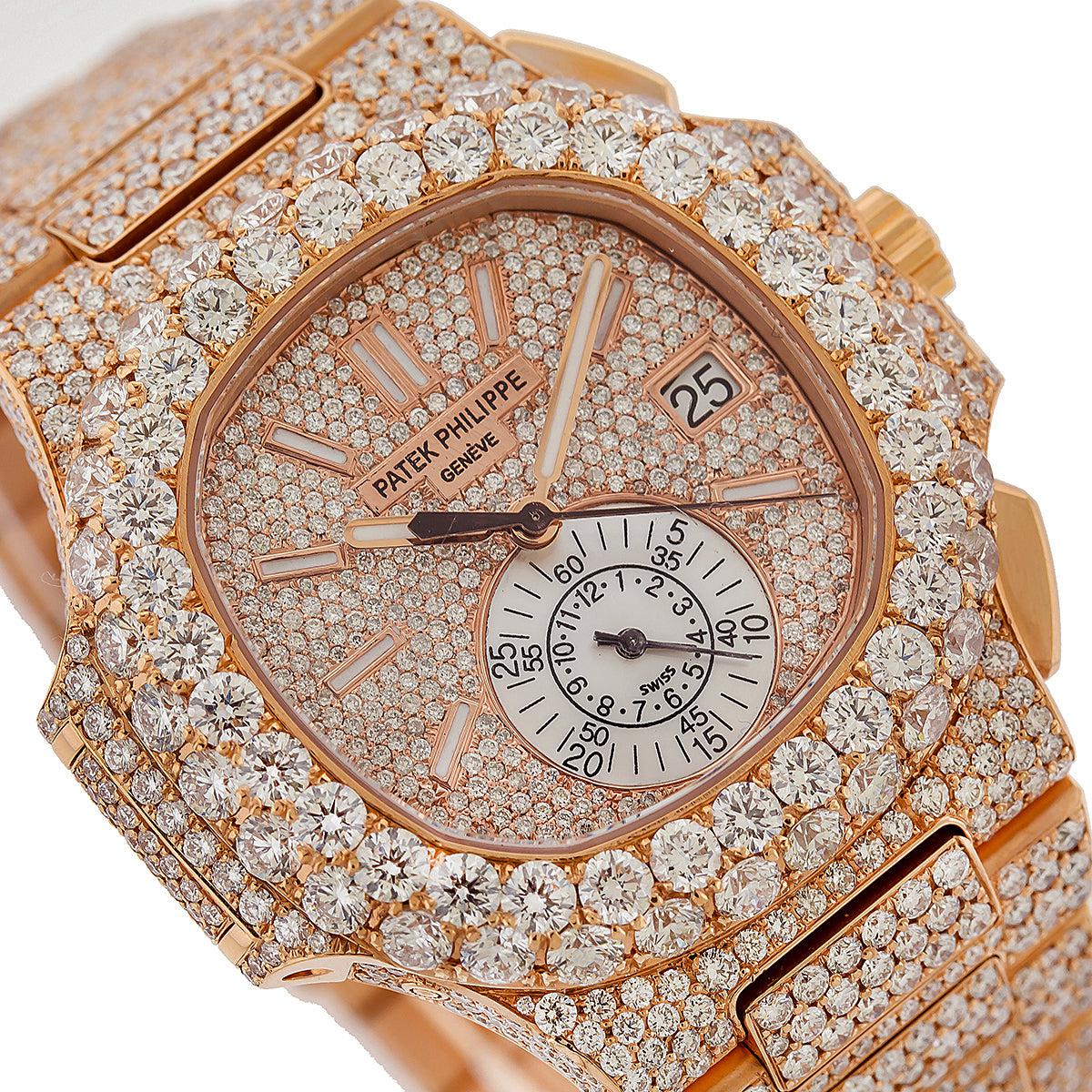 Patek Philippe Nautilus 40.5MM 5980/1R Diamond Paved Dial Diamond Paved Bezel 18K Rose Gold Full Diamond Bracelet - Image 5