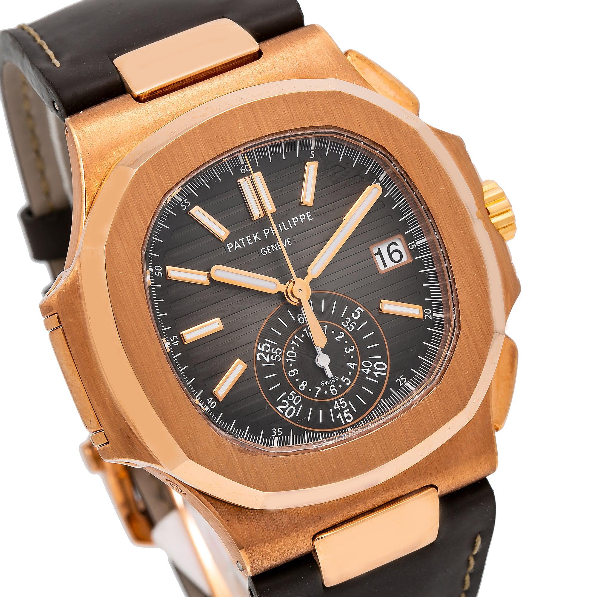 Patek Philippe Nautilus 40.5MM 5980/219P Brown Dial Rose Gold Bezel Brown Leather Strap - Image 3