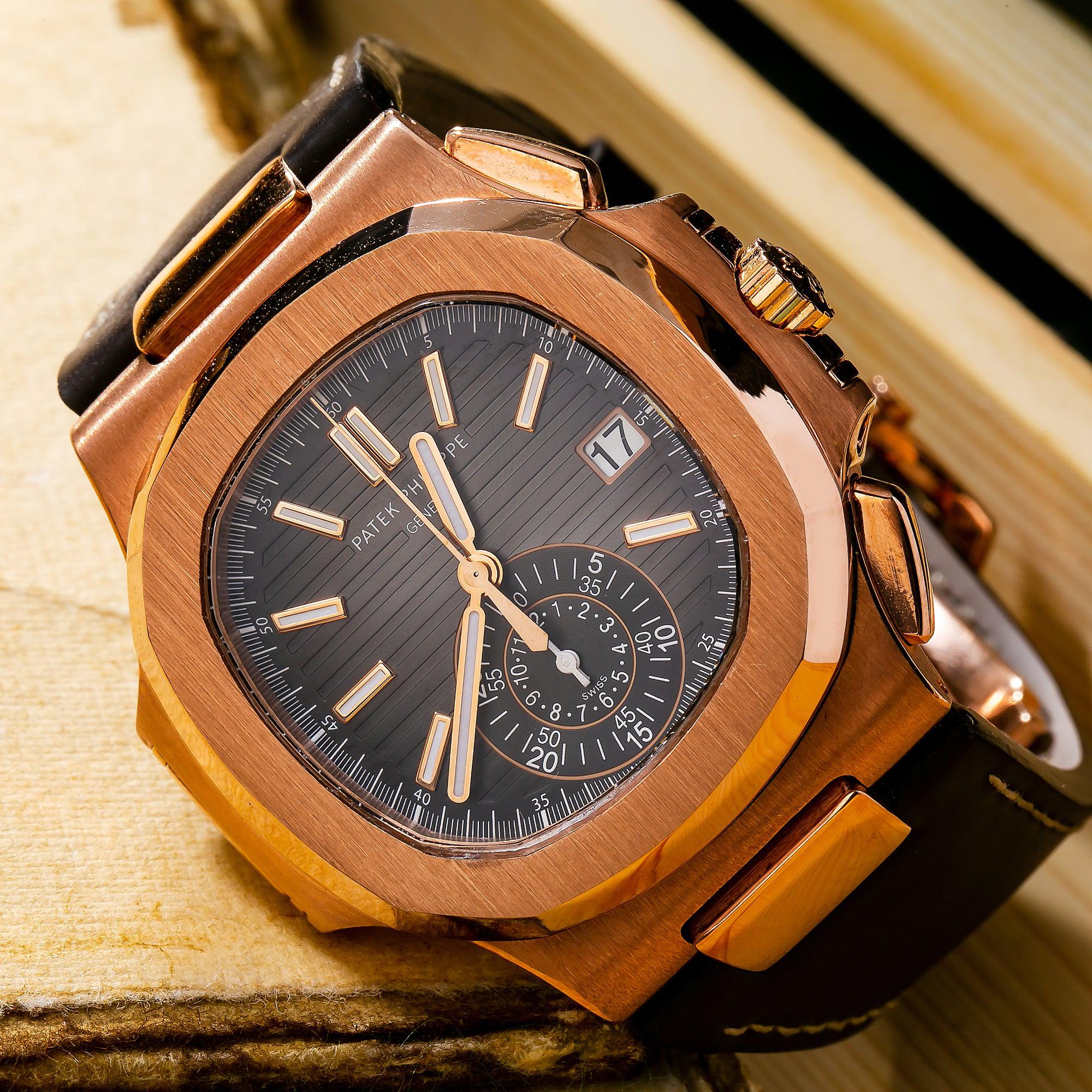 Patek Philippe Nautilus 40.5MM 5980/219P Brown Dial Rose Gold Bezel Brown Leather Strap - Image 4