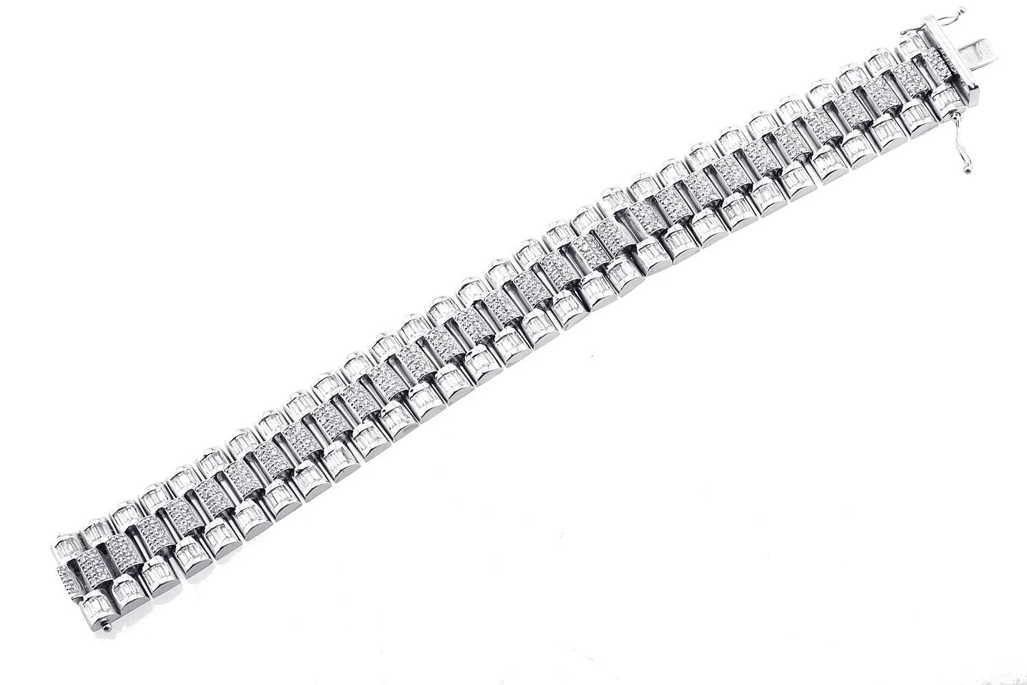 Platinum Baguette And Round Cut Diamond Bracelet With 15.20CT - Image 3