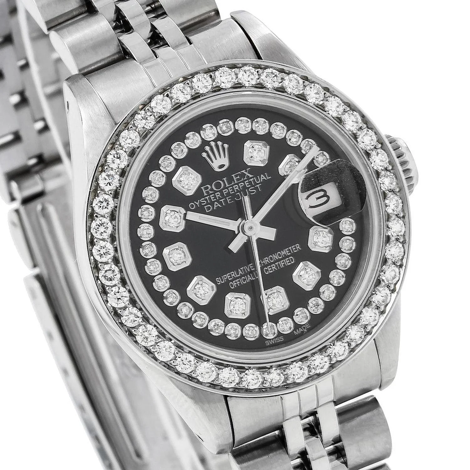 Rolex Datejust 26MM 6916 Black Diamond Dial Diamond Bezel Stainless Steel Jubilee Bracelet 1.2ct - Image 3