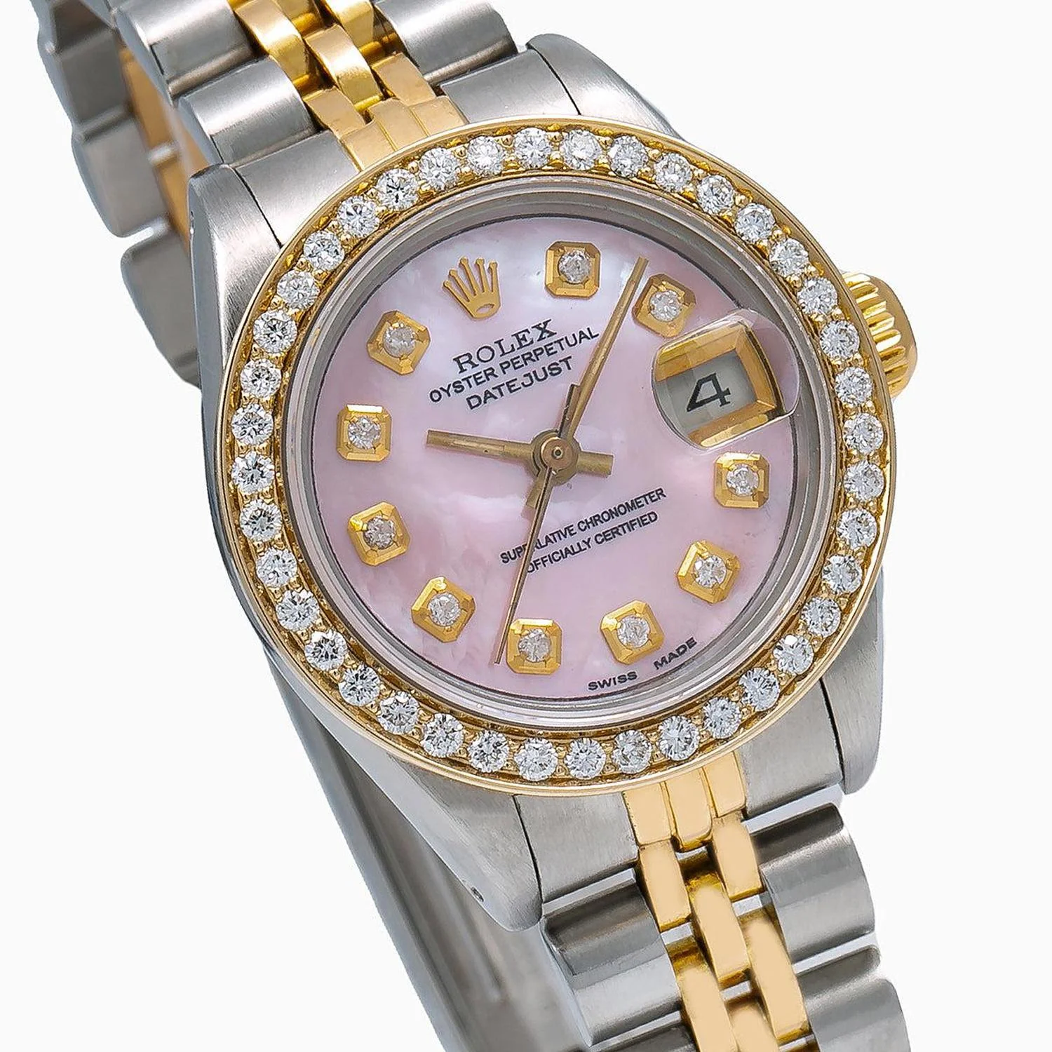 Rolex Datejust 26MM 69173 Pink Mother of Pearl Diamond Dial Diamond Bezel Two Tone Yellow Gold Jubilee Bracelet 0.9ct - Image 3