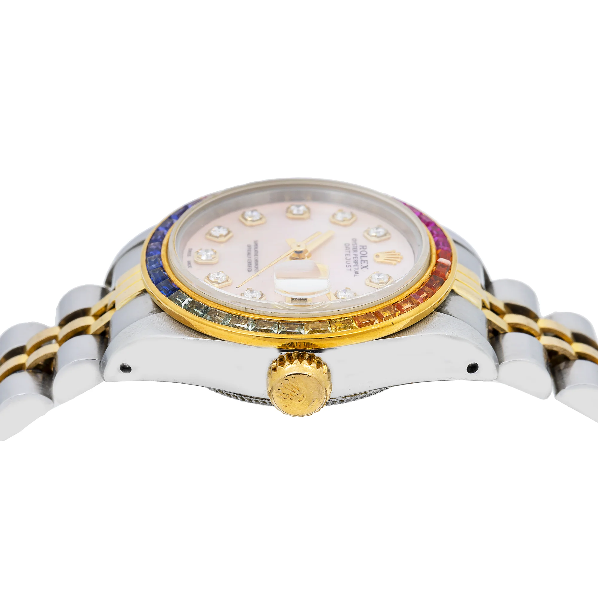 Rolex Datejust 26MM 69173 Pink Mother of Pearl Diamond Dial Rainbow Gemstone Bezel Two Tone Yellow Gold Jubilee Bracelet 0.2ct - Image 10