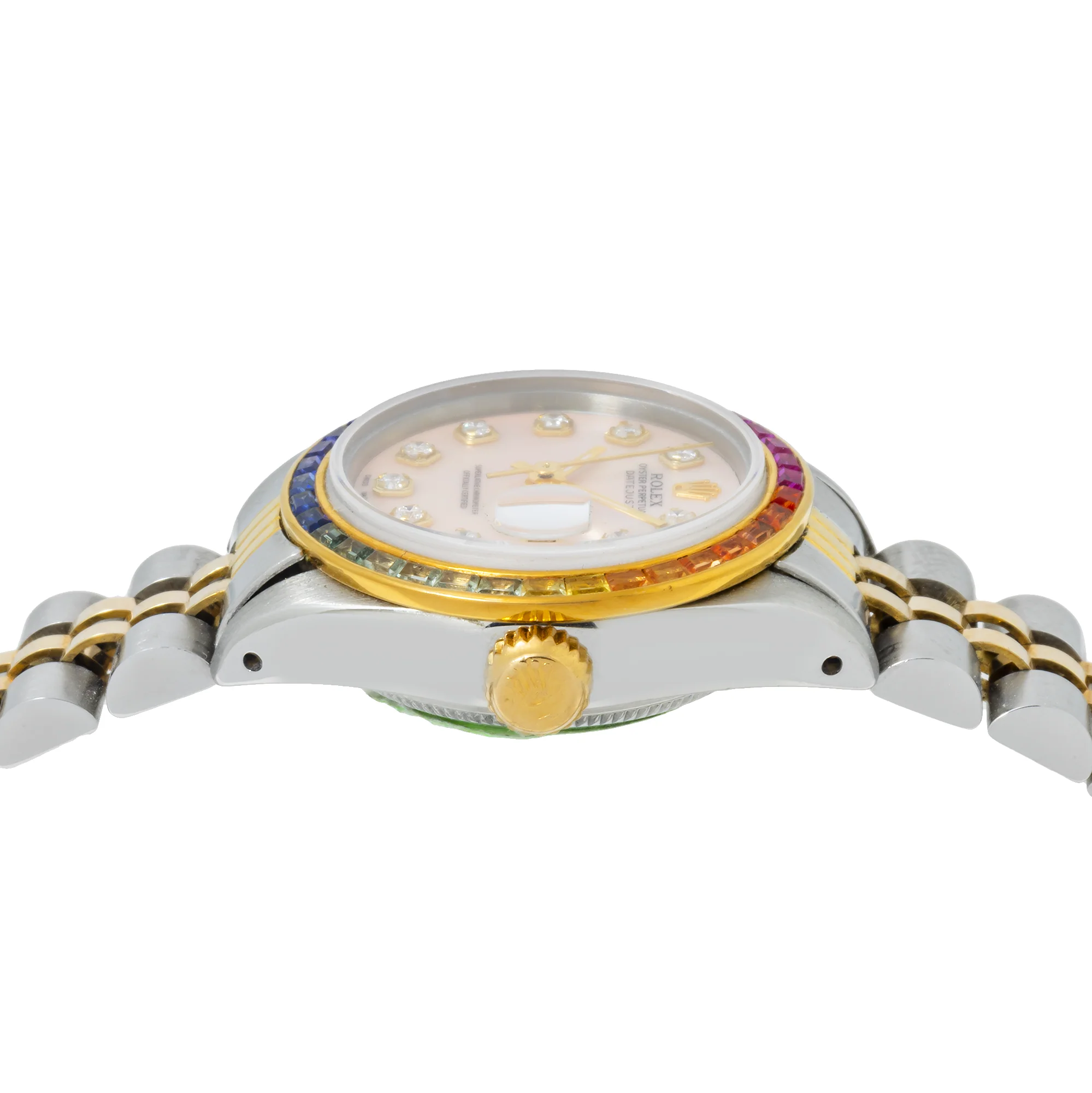 Rolex Datejust 26MM 69173 Pink Mother of Pearl Diamond Dial Rainbow Gemstone Bezel Two Tone Yellow Gold Jubilee Bracelet 0.2ct - Image 5