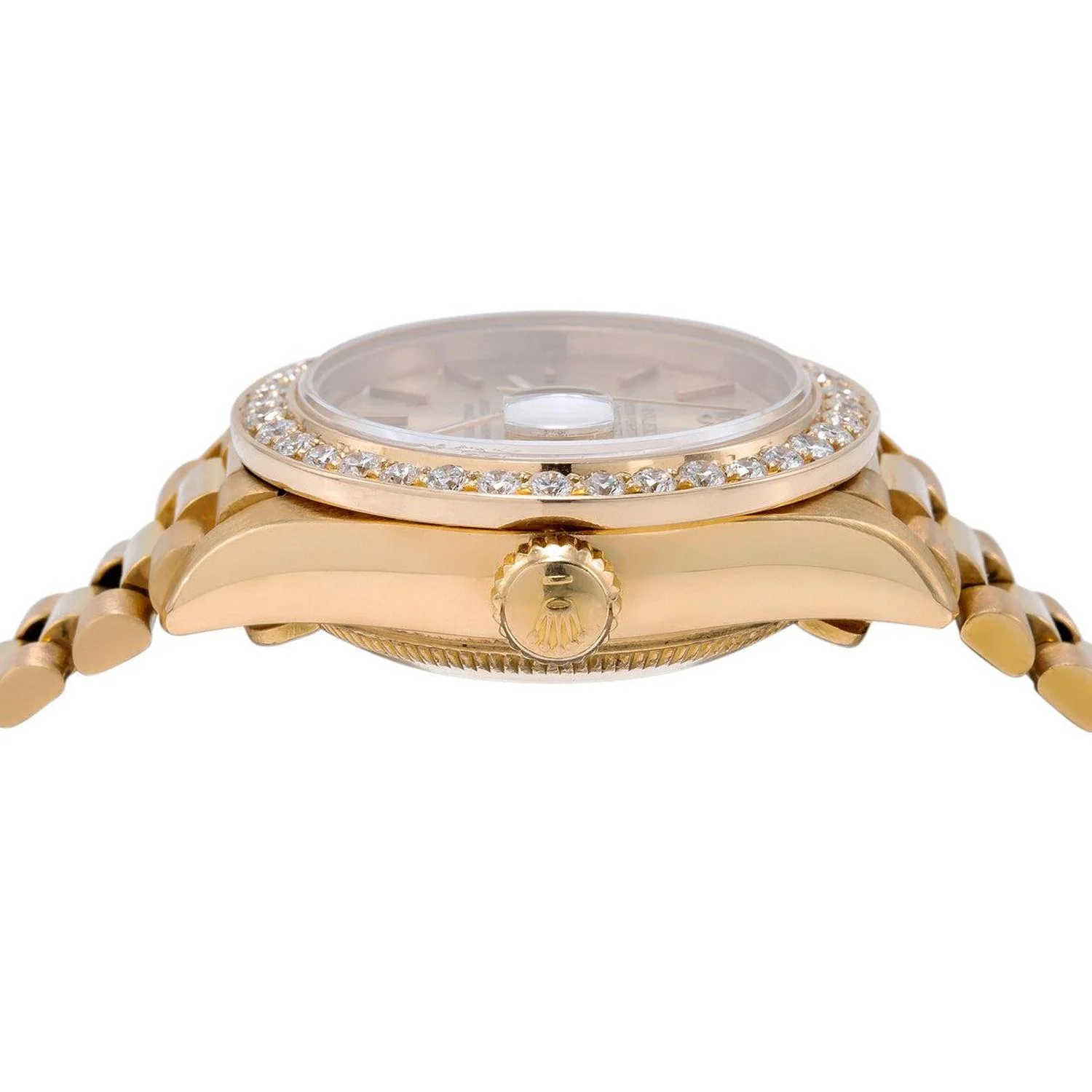 Rolex Datejust 26MM 69178 Champagne Dial Diamond Bezel 18K Yellow Gold President Bracelet 0.8ct - Image 4