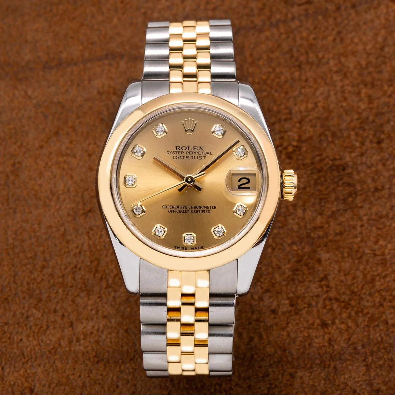 Rolex Datejust 31MM 178243 Champagne Diamond Dial Smooth Bezel Two Tone Yellow Gold Jubilee Bracelet - Image 5