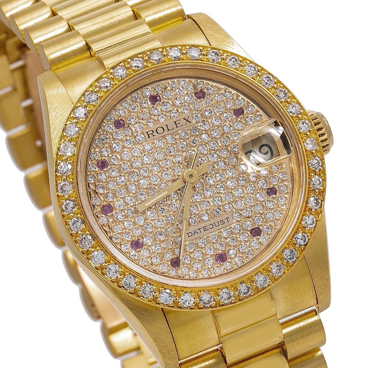 Rolex Datejust 31MM 68278 Diamond Paved Dial Diamond Bezel 18K Yellow Gold President Bracelet - Image 3