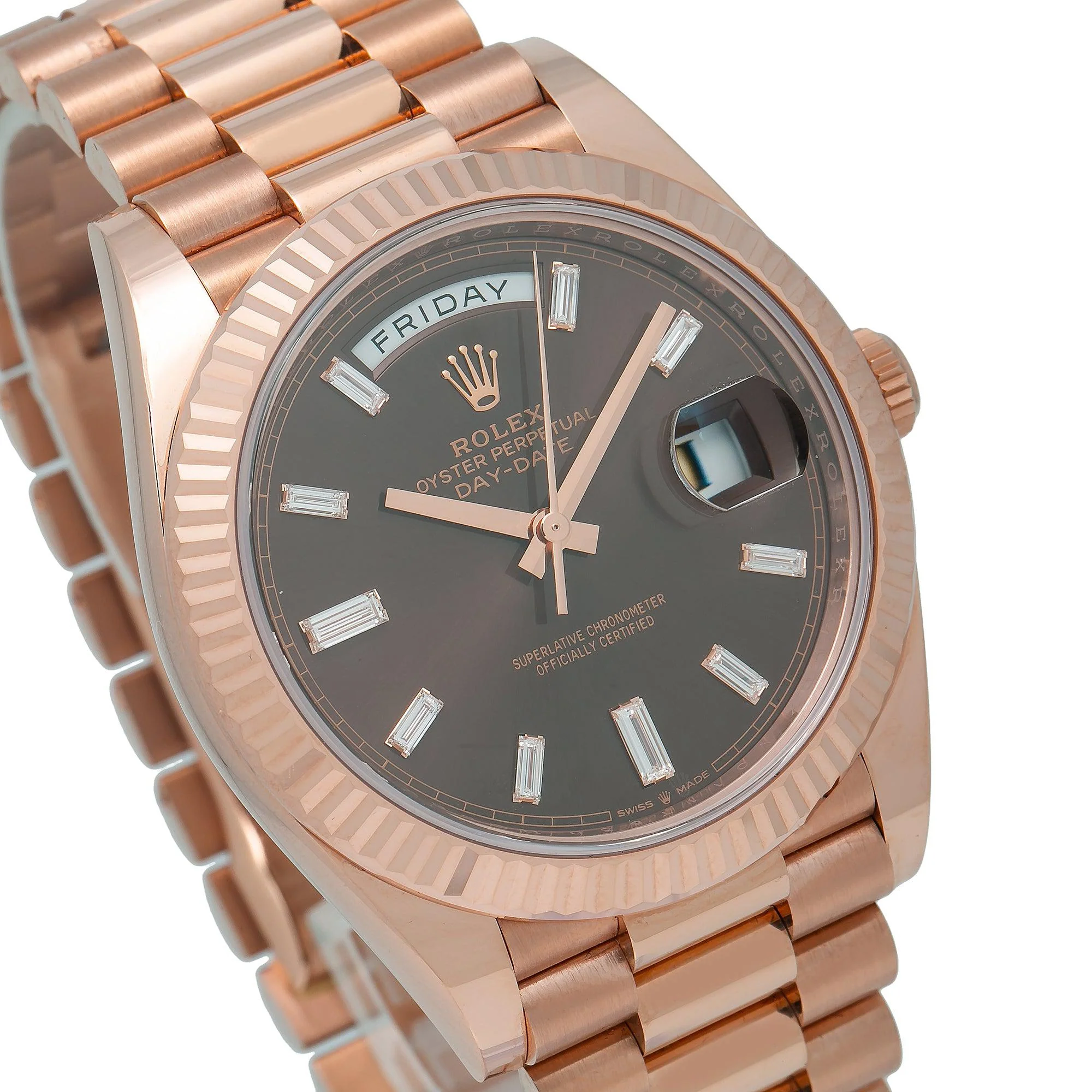 ROLEX DAY-DATE 228235 40MM CHOCOLATE DIAMOND DIAL WITH ROSE GOLD PRESIDENT BRACELET - Image 6