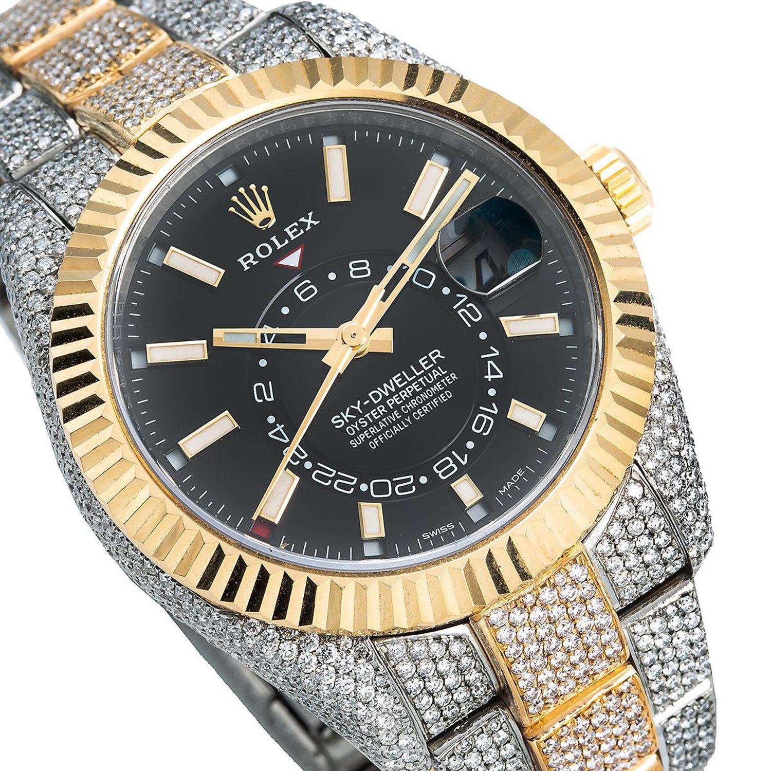 Rolex Sky-Dweller 42MM 326933 Black Dial Fluted Bezel Two Tone Yellow Gold Full Diamond Oyster Bracelet 21.5ct - Image 5