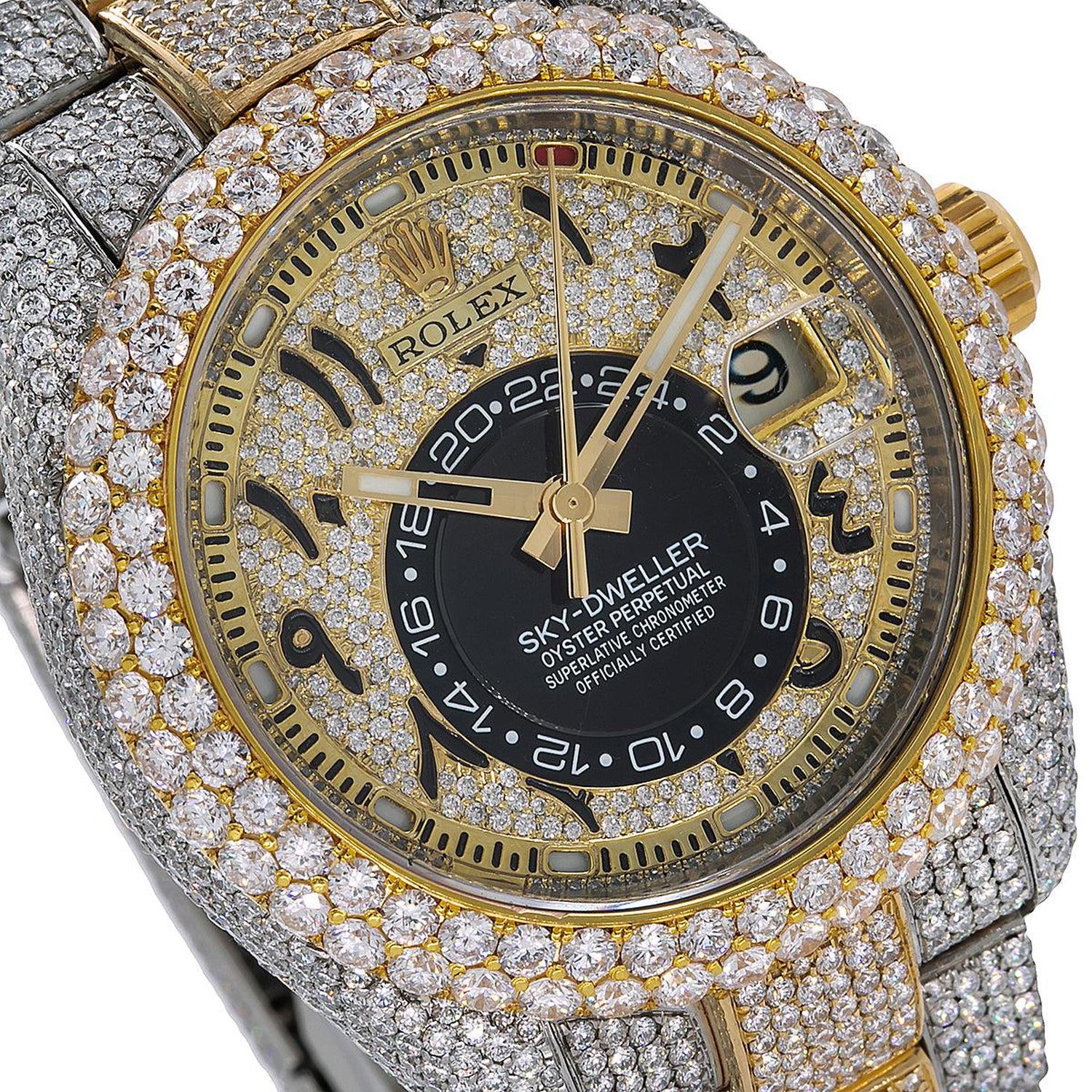 Rolex Sky-Dweller 42MM 326933 Diamond Paved Eastern Arabic Dial Diamond Bezel Two Tone Yellow Gold Full Diamond Oyster Bracelet 25.75ct - Image 4