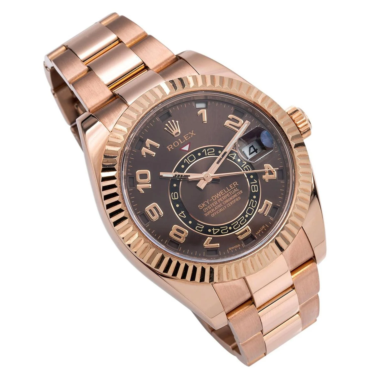 Rolex Sky-Dweller 42MM 326935 Chocolate Arabic Dial Fluted Bezel 18K Rose Gold Oyster Bracelet - Image 5