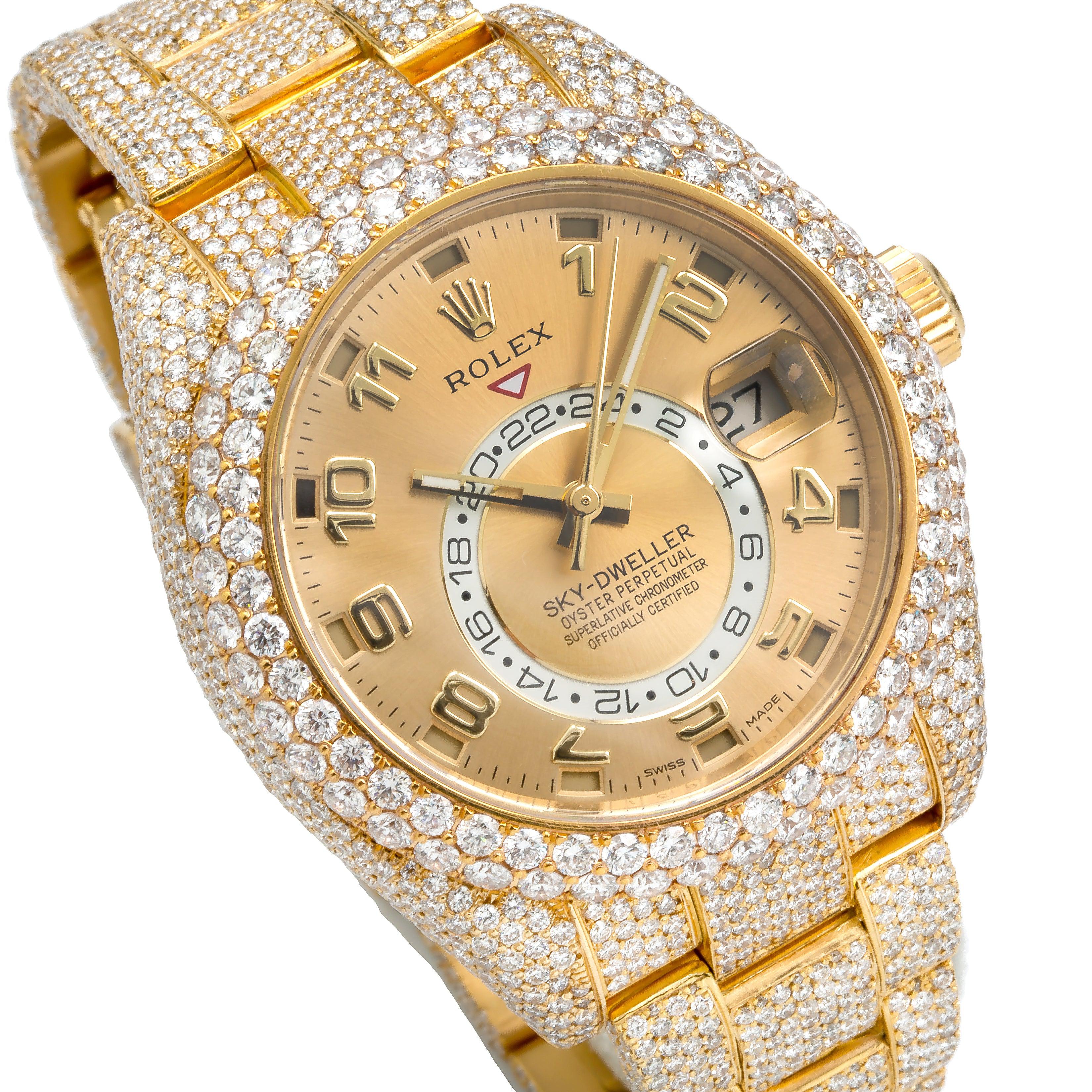 Rolex Sky-Dweller 42MM 326938 Champagne Arabic Dial Diamond Bezel 18K Yellow Gold Full Diamond Oyster Bracelet 23.75ct - Image 3