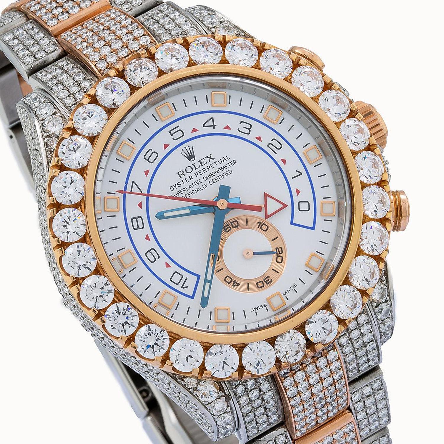 Rolex Yacht-Master II 44MM 116681 White Dial Diamond Bezel Two Tone Rose Gold Full Diamond Oyster Bracelet 17.5ct - Image 3