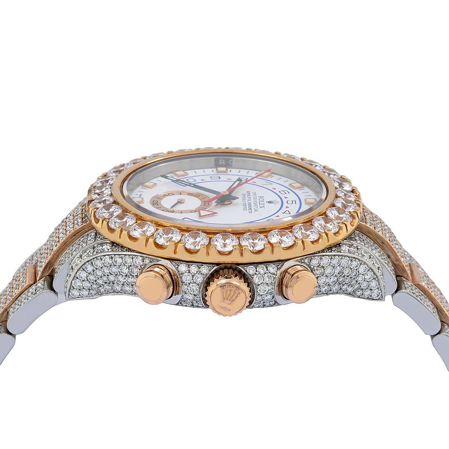 Rolex Yacht-Master II 44MM 116681 White Dial Diamond Bezel Two Tone Rose Gold Full Diamond Oyster Bracelet 17.5ct - Image 4