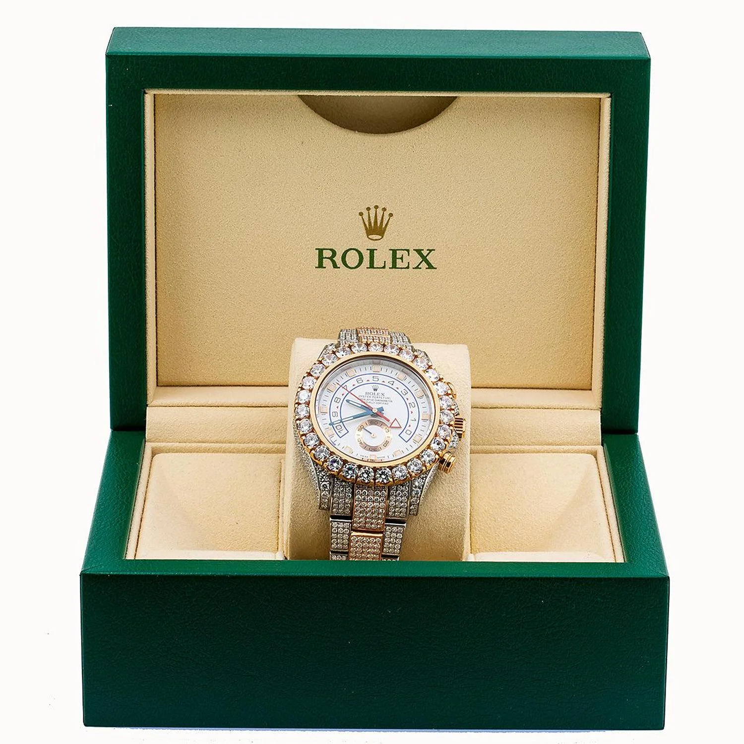 Rolex Yacht-Master II 44MM 116681 White Dial Diamond Bezel Two Tone Rose Gold Full Diamond Oyster Bracelet 17.5ct - Image 6