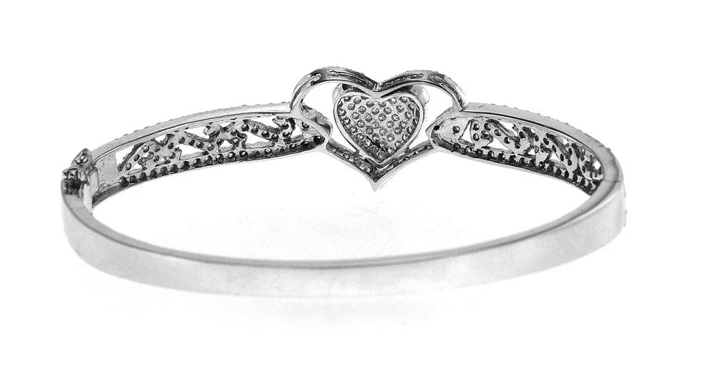 14K White Gold Diamond Heart Bangle With Round Cut Diamonds 2.00CT - Image 3