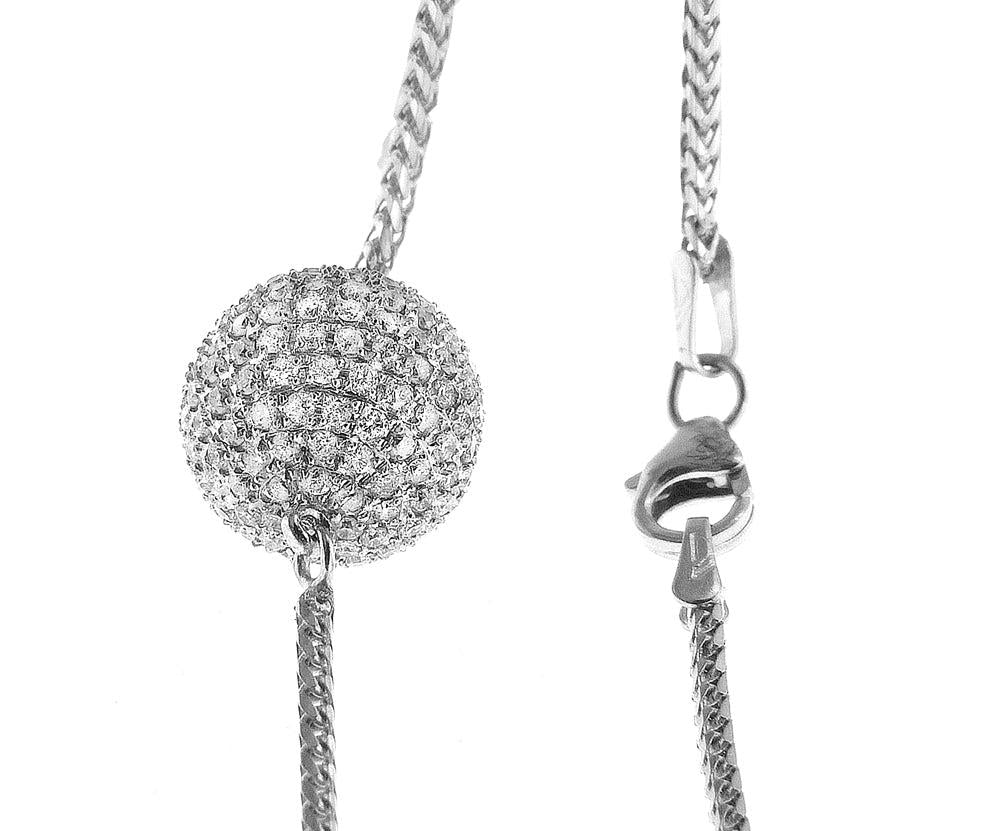 14K White Gold Diamond Ball Necklace With Round Cut Diamonds 2.00CT - Image 3