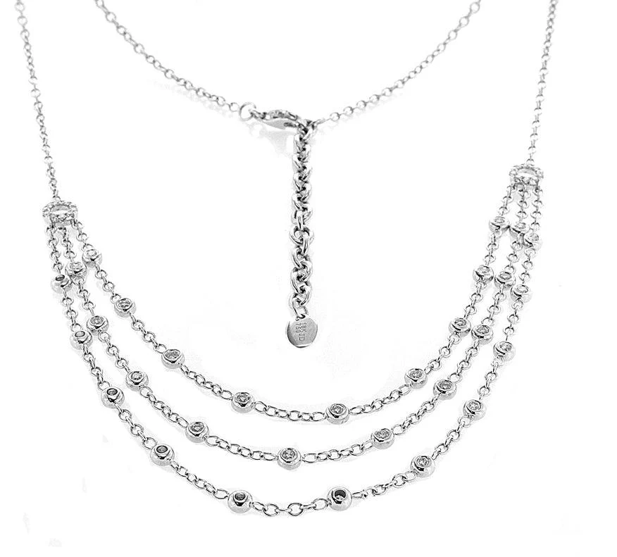 18K White Gold Multi-Strand Necklace with Diamonds 1.00CT - Image 3